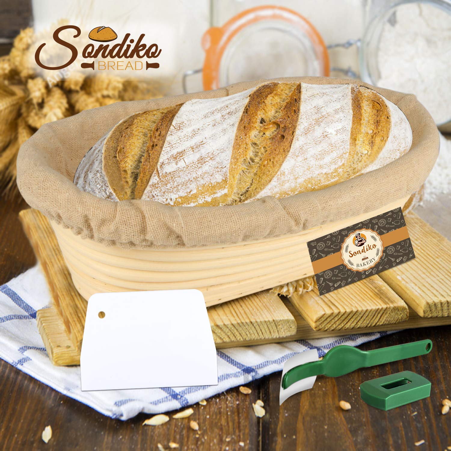 Sondiko Oval Sourdough Proofing Basket 2 Pack, Handmade Sourdough Bread Baking Supplies, Banneton Bread Proofing Basket with Proofing Cloth Liner for Sourdough Bread, Baking - Image 2