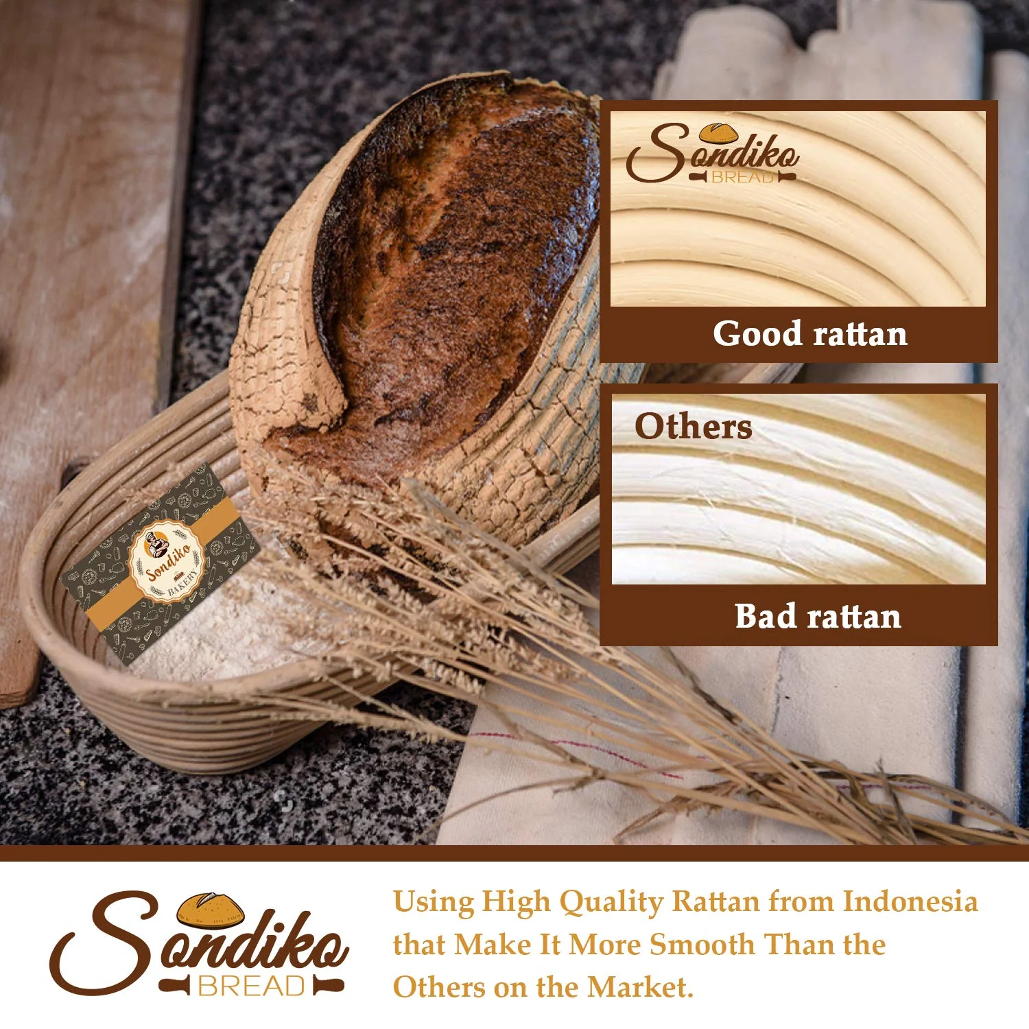 Sondiko Oval Sourdough Proofing Basket 2 Pack, Handmade Sourdough Bread Baking Supplies, Banneton Bread Proofing Basket with Proofing Cloth Liner for Sourdough Bread, Baking - Image 5