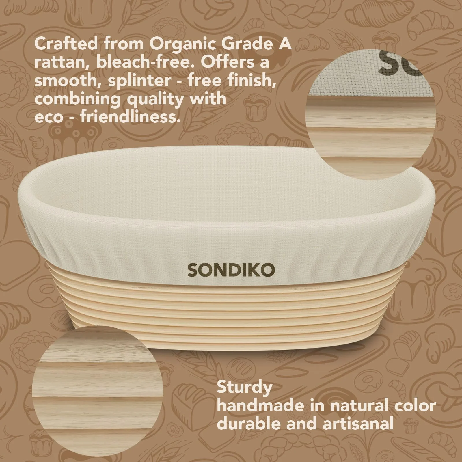 Sondiko Sourdough Starter Kit, Sourdough Bread Baking Supplies, Oval Banneton Bread Proofing Basket Set for Bread Making Tools Supplies, Gifts for Bakers - Image 7