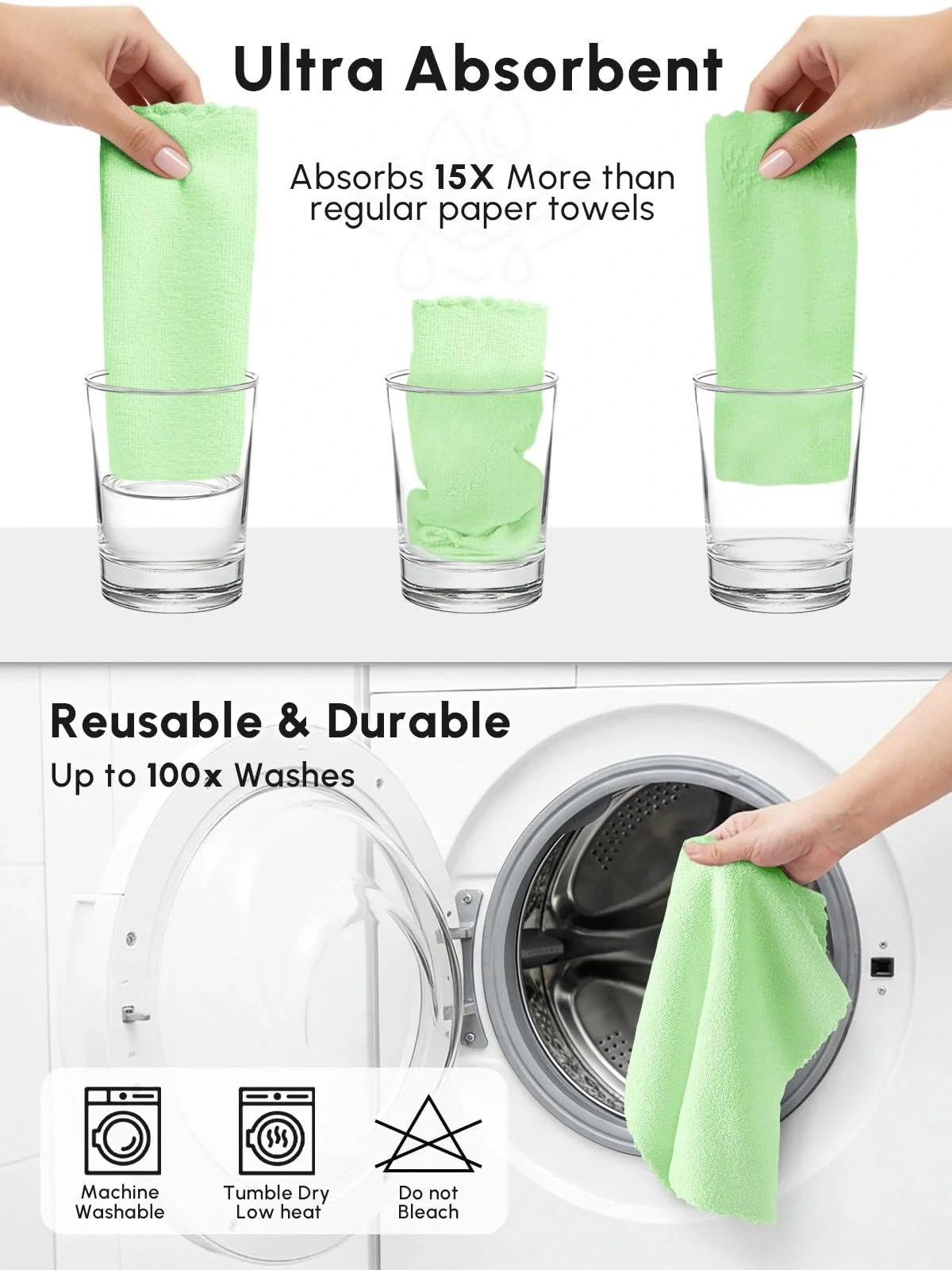 SOOWASH Microfiber Cleaning Cloths Roll, 75 Pack Tear Away Microfiber Towels Roll, 12" x 12" Lint Free Rags, Reusable Cleaning Cloths, Washable, Scratch Free,Ultra Absorbent Dish Rags(Green) - Image 3