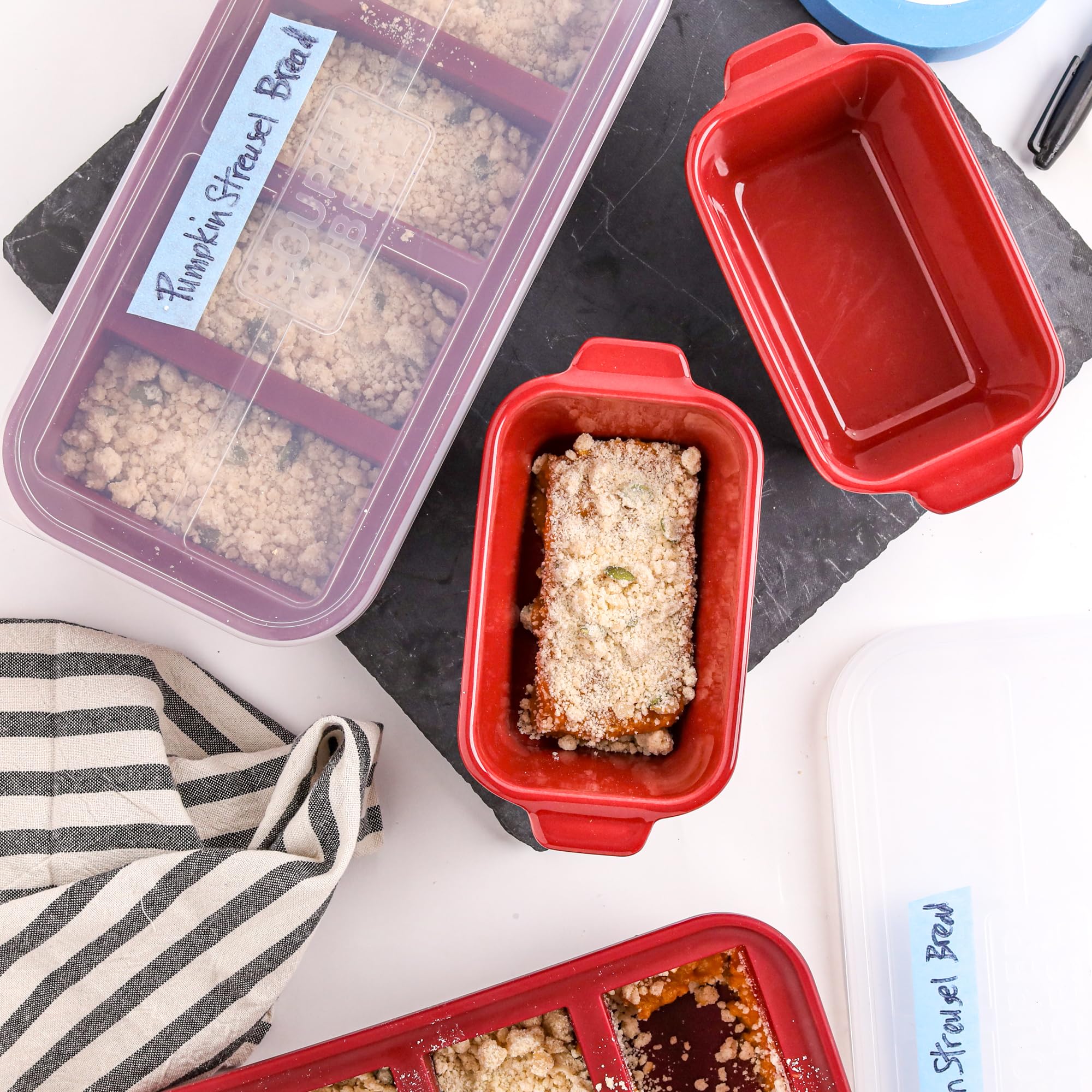 Souper Cubes Stoneware - 5" x 5" Baking Dishes for Oven with Silicone Covers, Premium Mini Ceramic Baking Dishes, Perfect for Reheating Individual Portions in Oven or Microwave, Set of 2 - Cranberry - Image 5