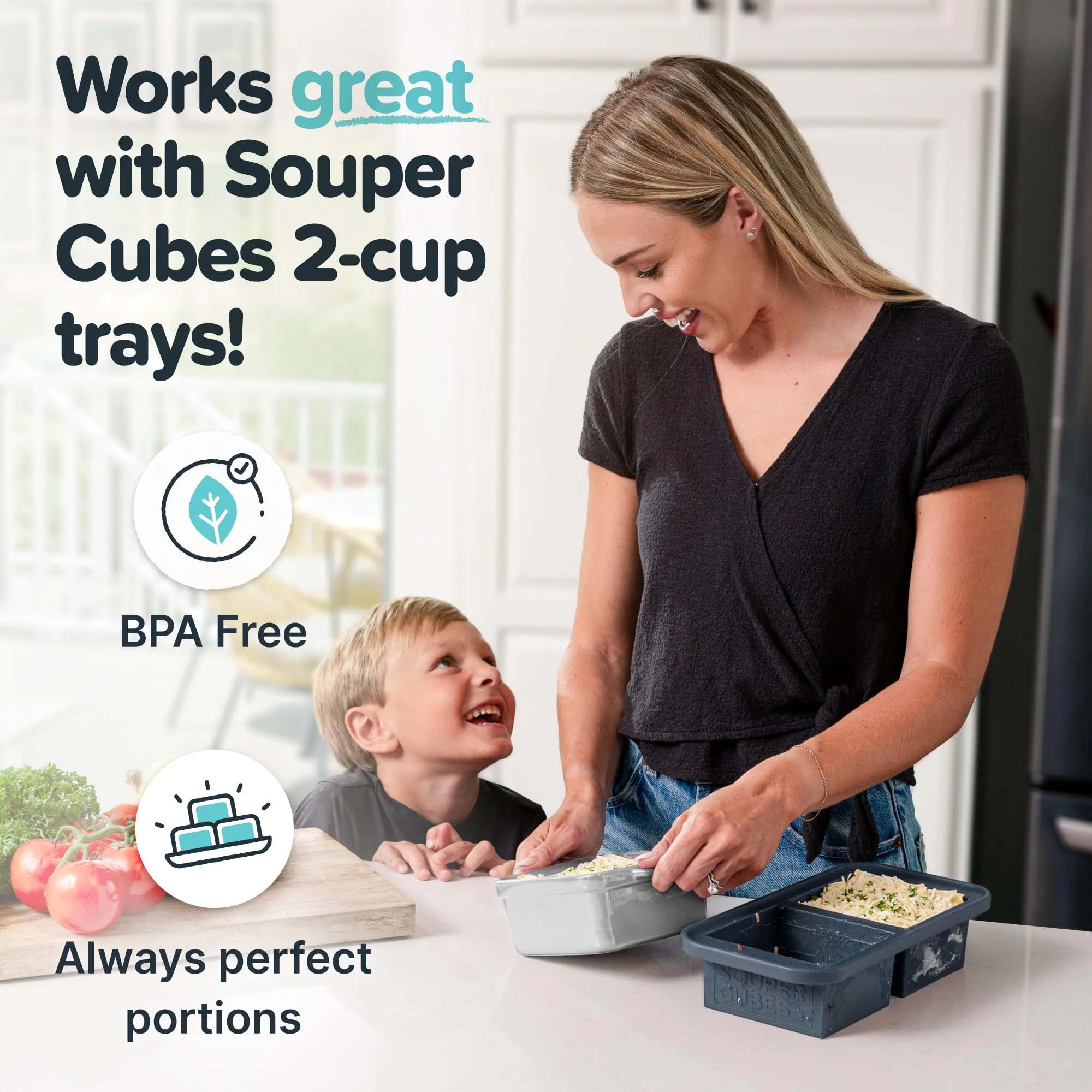 Souper Cubes Stoneware - 5" x 5" Baking Dishes for Oven with Silicone Covers, Premium Mini Ceramic Baking Dishes, Perfect for Reheating Individual Portions in Oven or Microwave, Set of 2 - White - Image 2