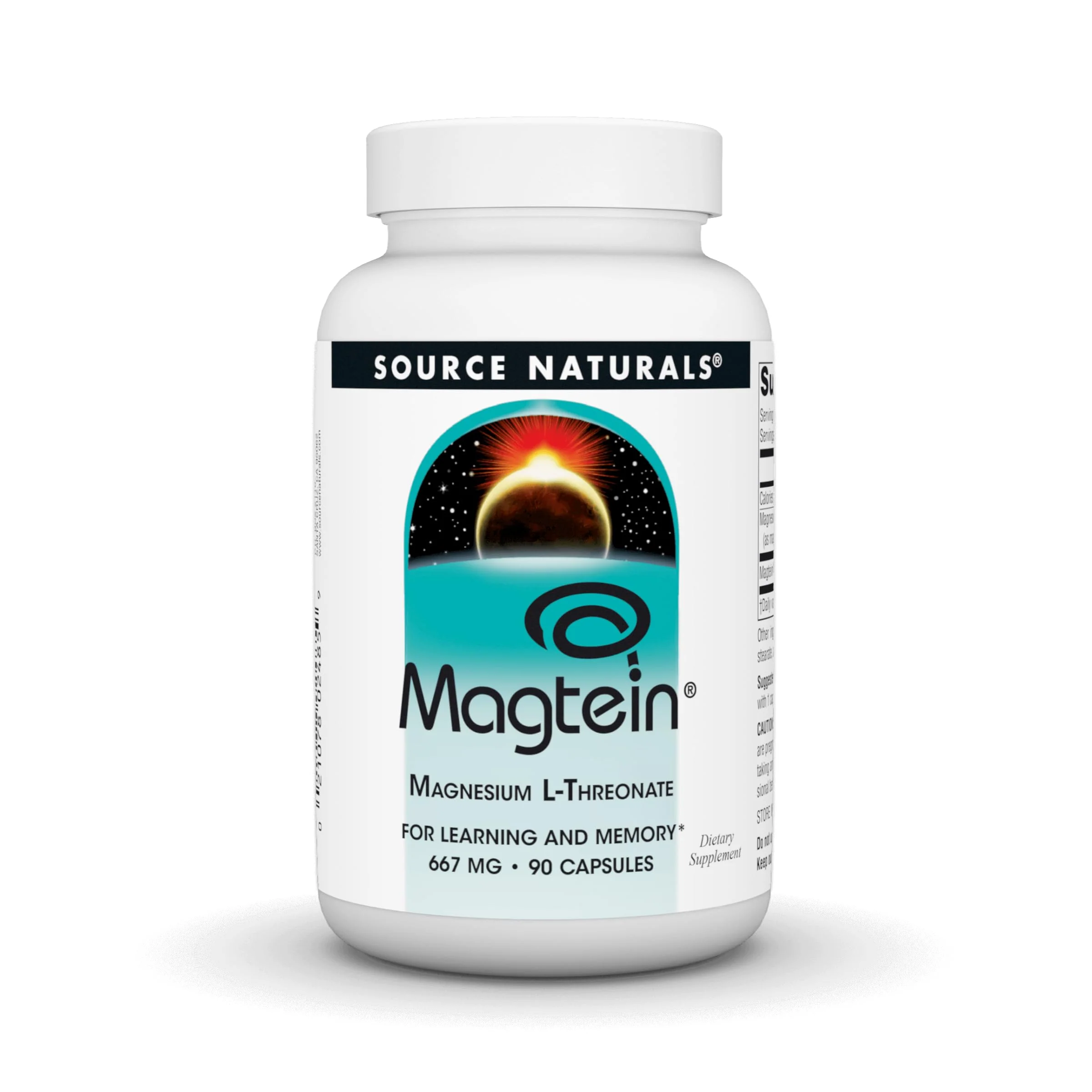 Source Naturals Magtein Magnesium L-Threonate 667mg Supports Focus, Mood, Healthy Memory, Cognitive Function, Sleep* - 90 Capsules