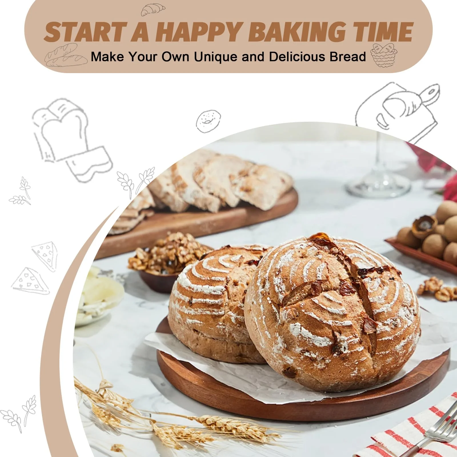 Sourdough Proofing Basket Gift Set, 9" Round and 10" Oval Banneton Bread Baking Supplies, Sourdough Baskets with Bread Lame, Danish Whish, Bowl Scraper, Sourdough Scraper, and Linen Liners - Image 2