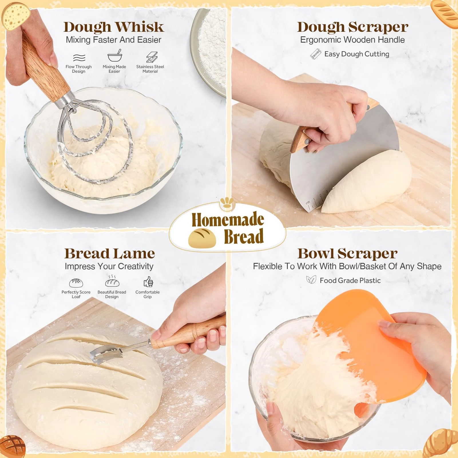 Sourdough Starter Kit, Sourdough Bread Baking Supplies, Sourdough Kit for Modern Home and Kitchen, Sourdough Bread Basket, Sour Dough Kit, Bread Making Tools Kit Gifts for Bakers Women Wife Mom - Image 4
