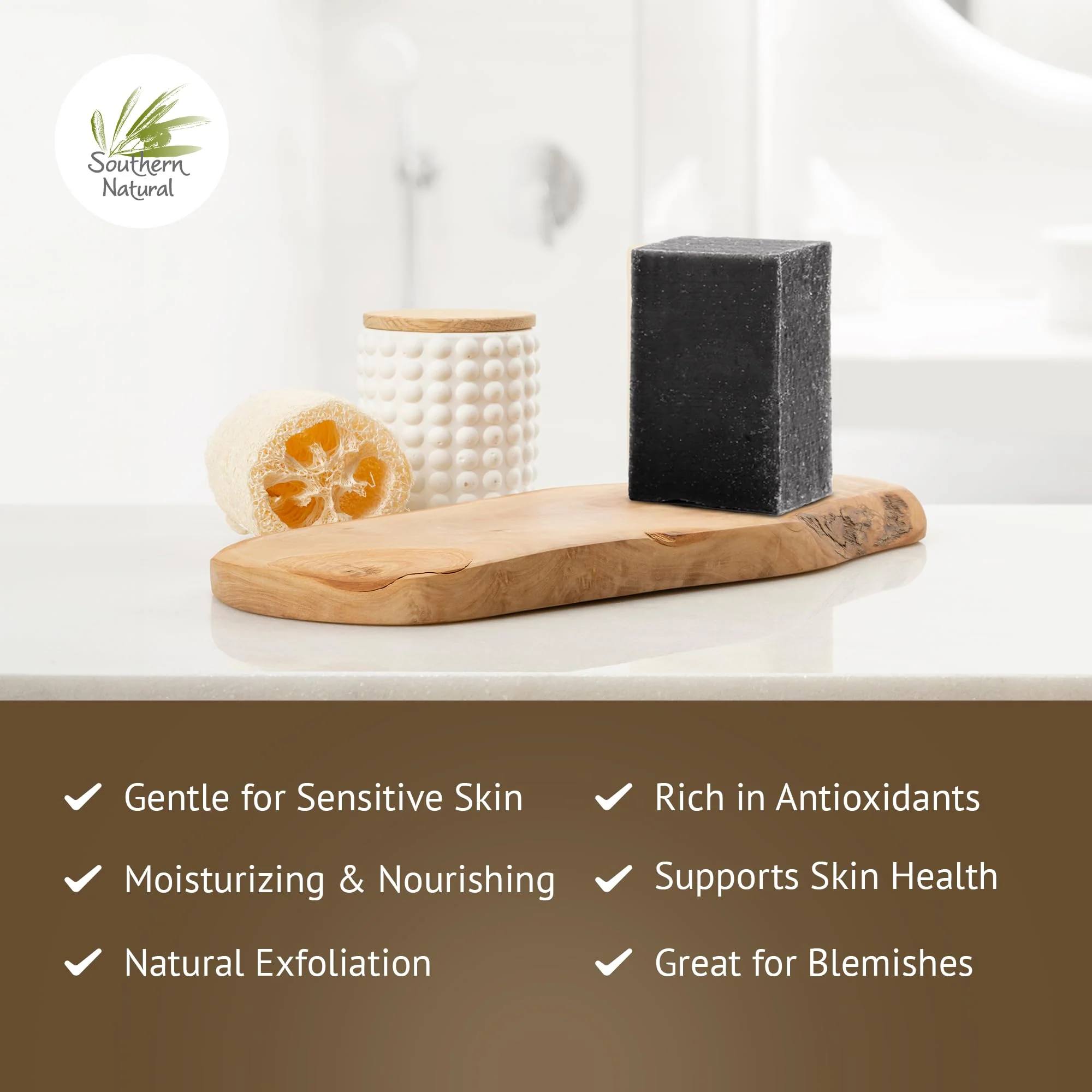 Southern Natural Activated Charcoal Soap Bar (3 Pack) Face and Body Soap For Sensitive Skin With Dead Sea Mud, Goat Milk & Peppermint Essential Oil - Image 2