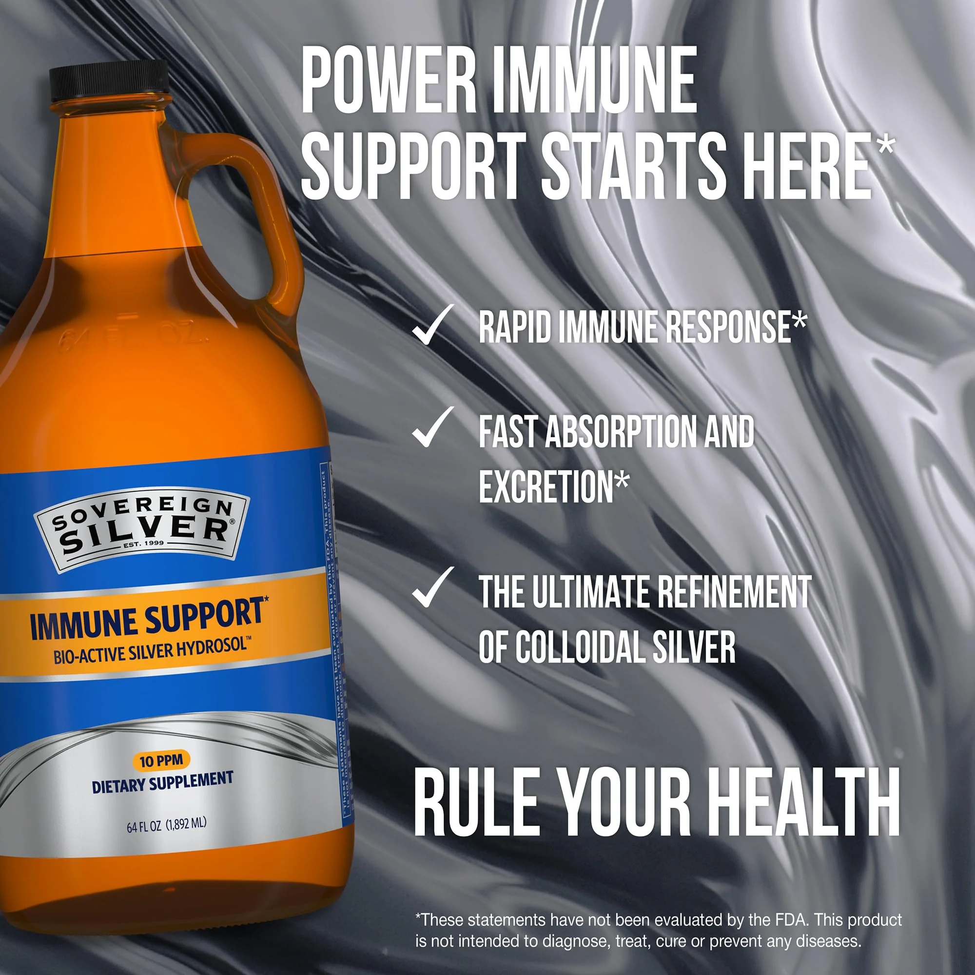 Sovereign Silver Immune Support - Colloidal Silver, Bio-Active Silver Hydrosol, 10 ppm, Liquid Twist Top, 64 Fl Oz, (1,892 mL) - Image 4