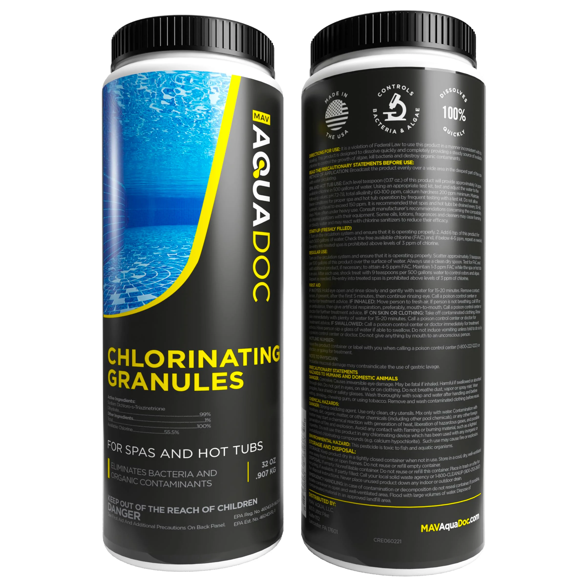 Spa Chlorine for Hot Tub Sanitizer 2lb (2 Pack) - Quick Dissolving Hot Tub Chlorine Granules, Spa Chemicals Made in the USA - AquaDoc - Image 2