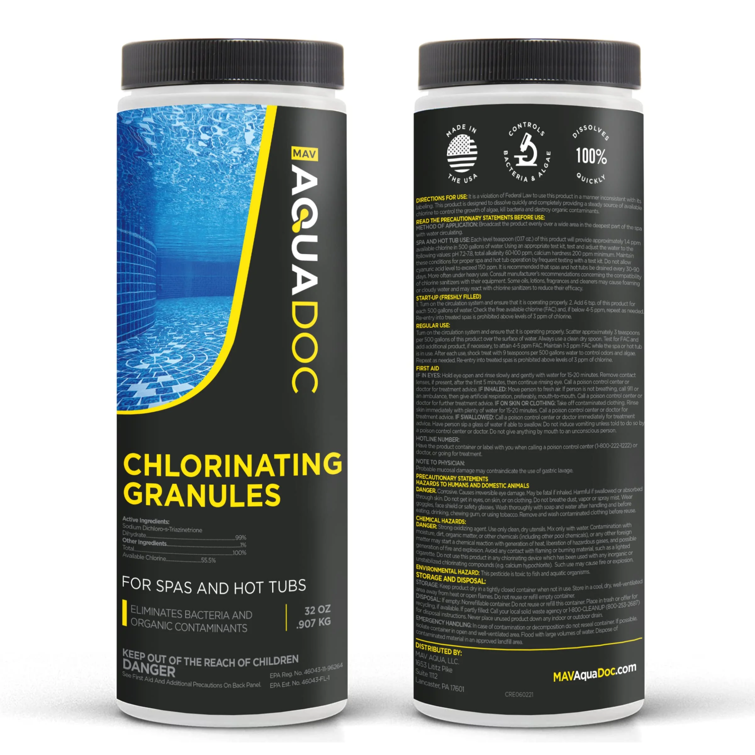 Spa Chlorine for Hot Tub Sanitizer 2lbs - Quick Dissolving Hot Tub Chlorine Granules, Spa Chemicals Made in The USA - AquaDoc - Image 2
