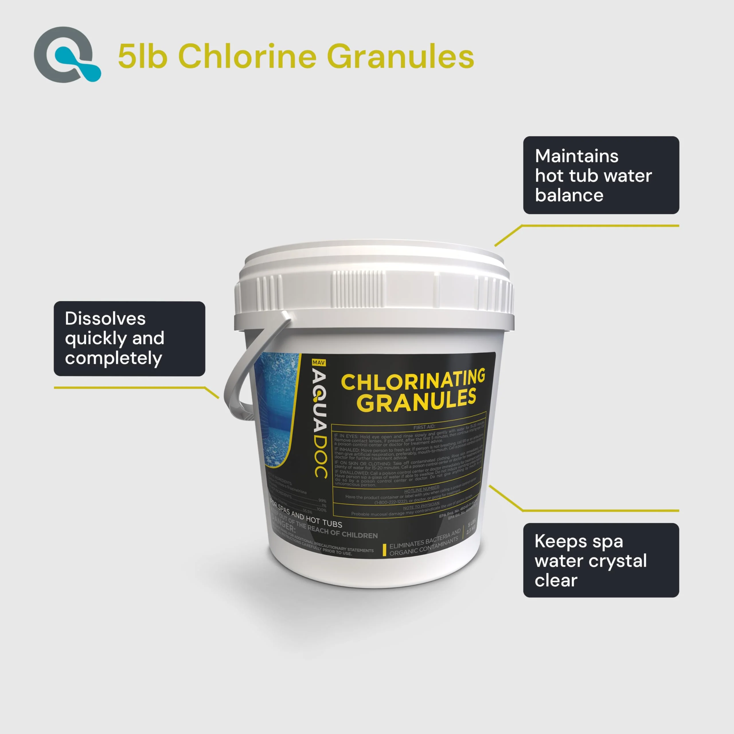 Spa Chlorine for Hot Tub Sanitizer - 5lb - Quick Dissolving Hot Tub Chlorine Granules, Spa Chemicals Made in The USA - AquaDoc - Image 7
