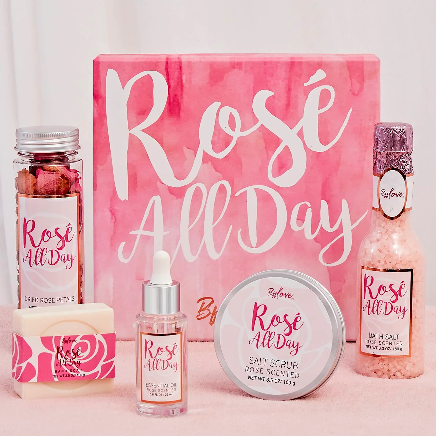 Spa Gifts for Women, Gift Set for Women, BFF LOVE 6Pcs Rose Spa Set for Women, Spa Kit with Essential Rose Oil, Bath Salt, Soap, Natural Petals, Christmas Gifts for Mom - Image 2