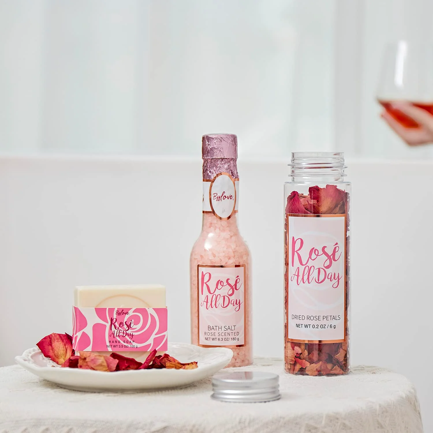 Spa Gifts for Women, Gift Set for Women, BFF LOVE 6Pcs Rose Spa Set for Women, Spa Kit with Essential Rose Oil, Bath Salt, Soap, Natural Petals, Christmas Gifts for Mom - Image 6