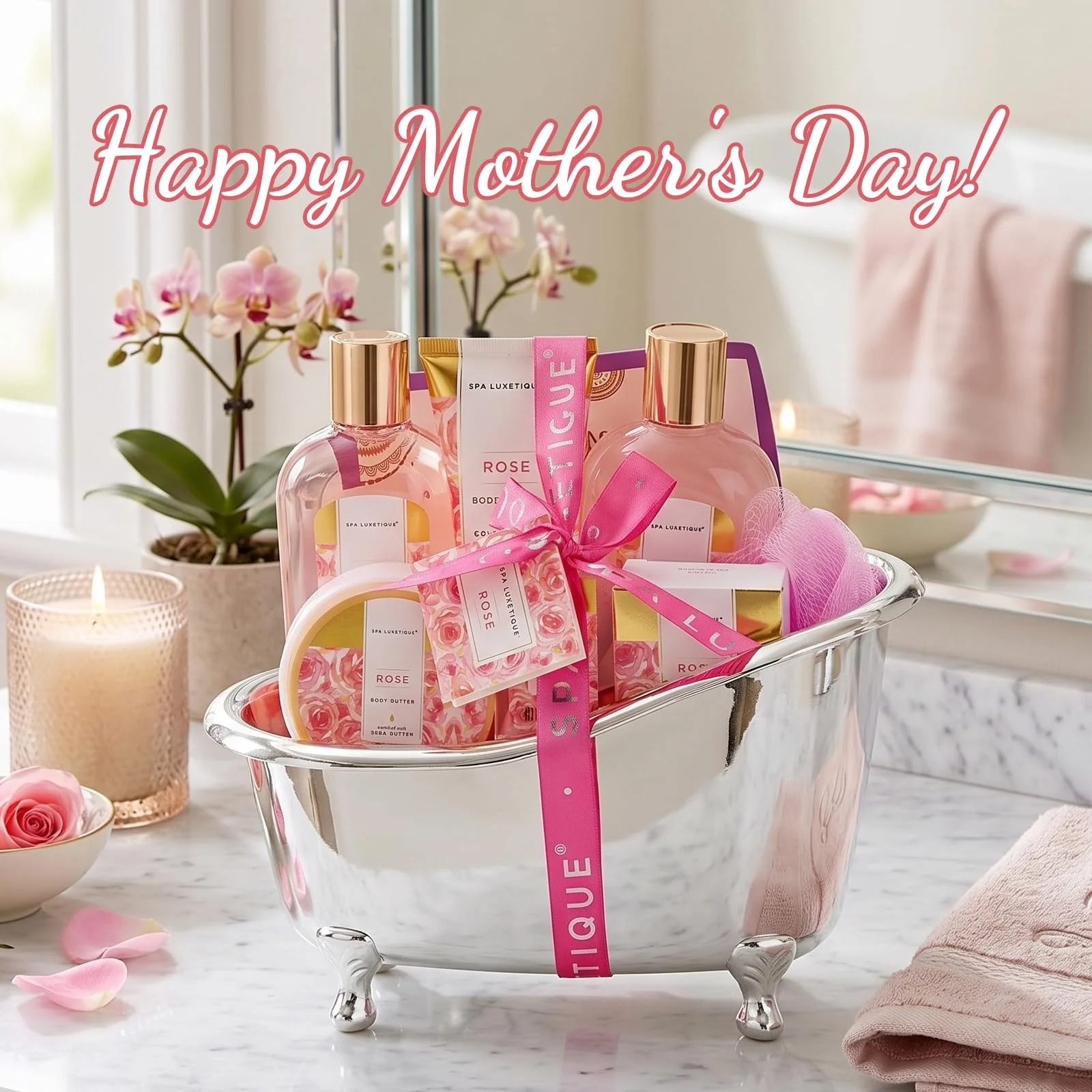 spa luxetique Gift Set For Women, Bath Sets for Women Gift, 8 Pcs Rose Spa Basket Includes Bubble Bath, Shower Gel, Body Lotion, Mom Birthday Gifts, Mother‘s Day Gifts for Her - Image 3