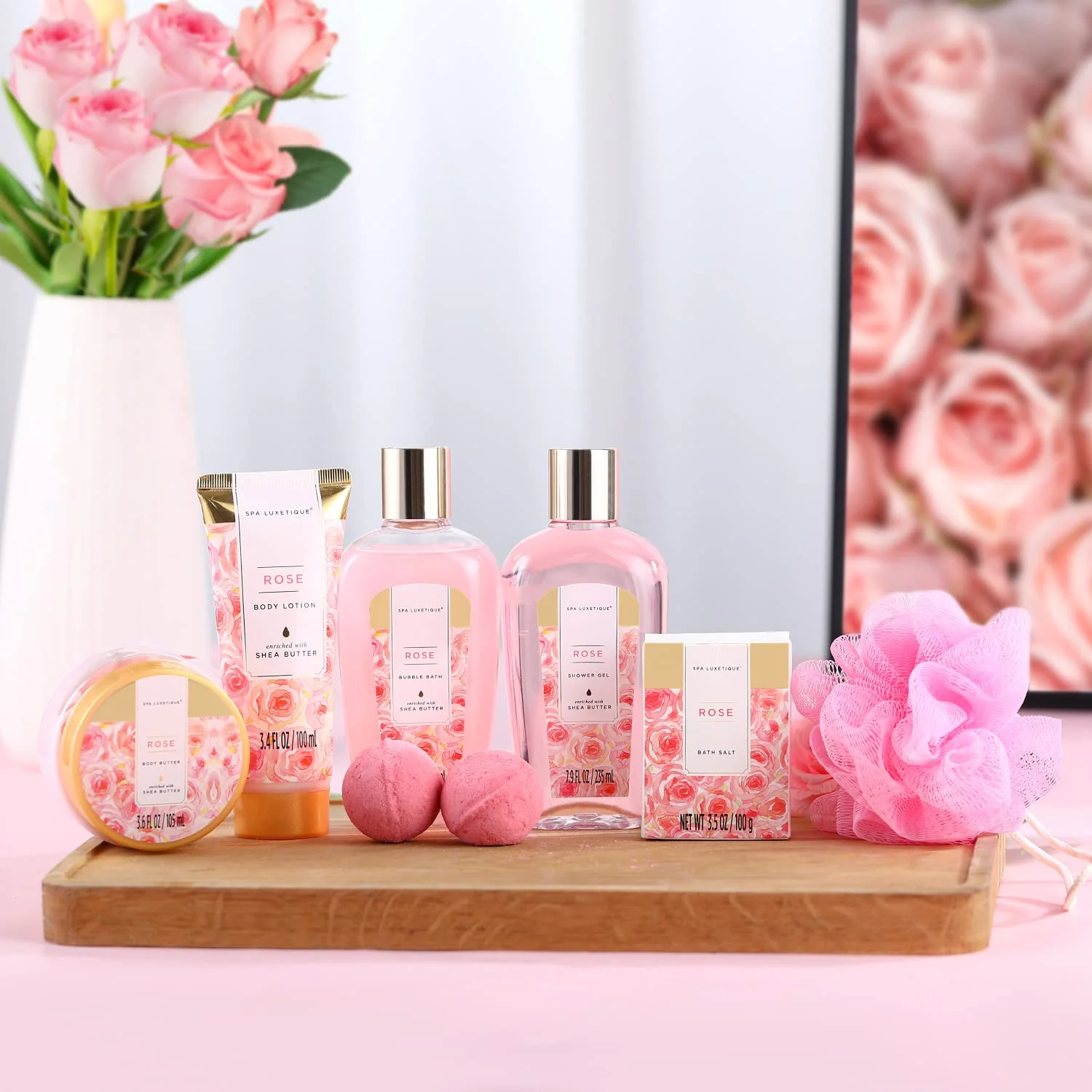 spa luxetique Gift Set For Women, Bath Sets for Women Gift, 8 Pcs Rose Spa Basket Includes Bubble Bath, Shower Gel, Body Lotion, Mom Birthday Gifts, Mother‘s Day Gifts for Her - Image 4