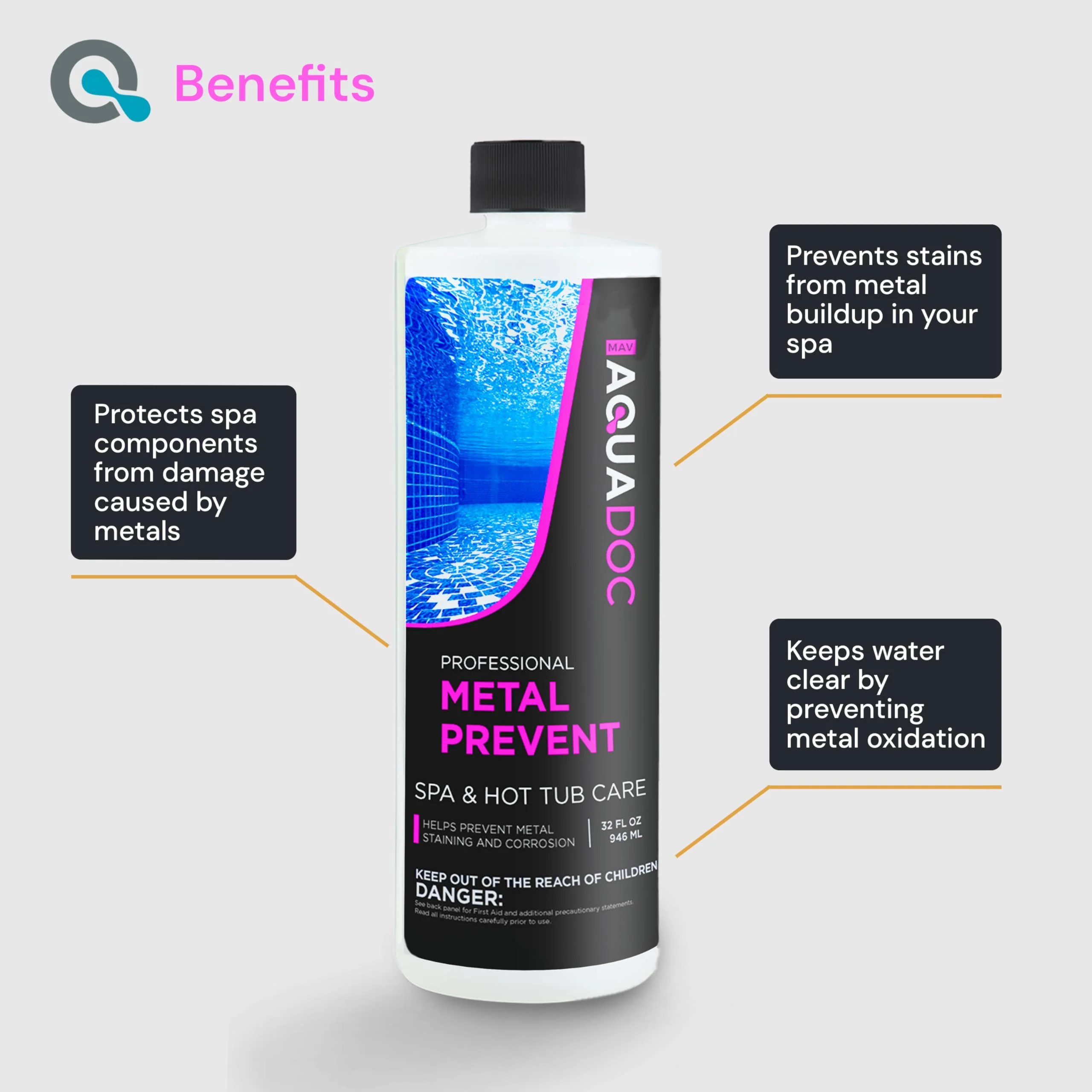 Spa Metal Control and Stain Protector to Protect Hot Tub Surfaces 32oz - Metal Gone Hot Tub Chemicals Made in The USA - AquaDoc - Image 5