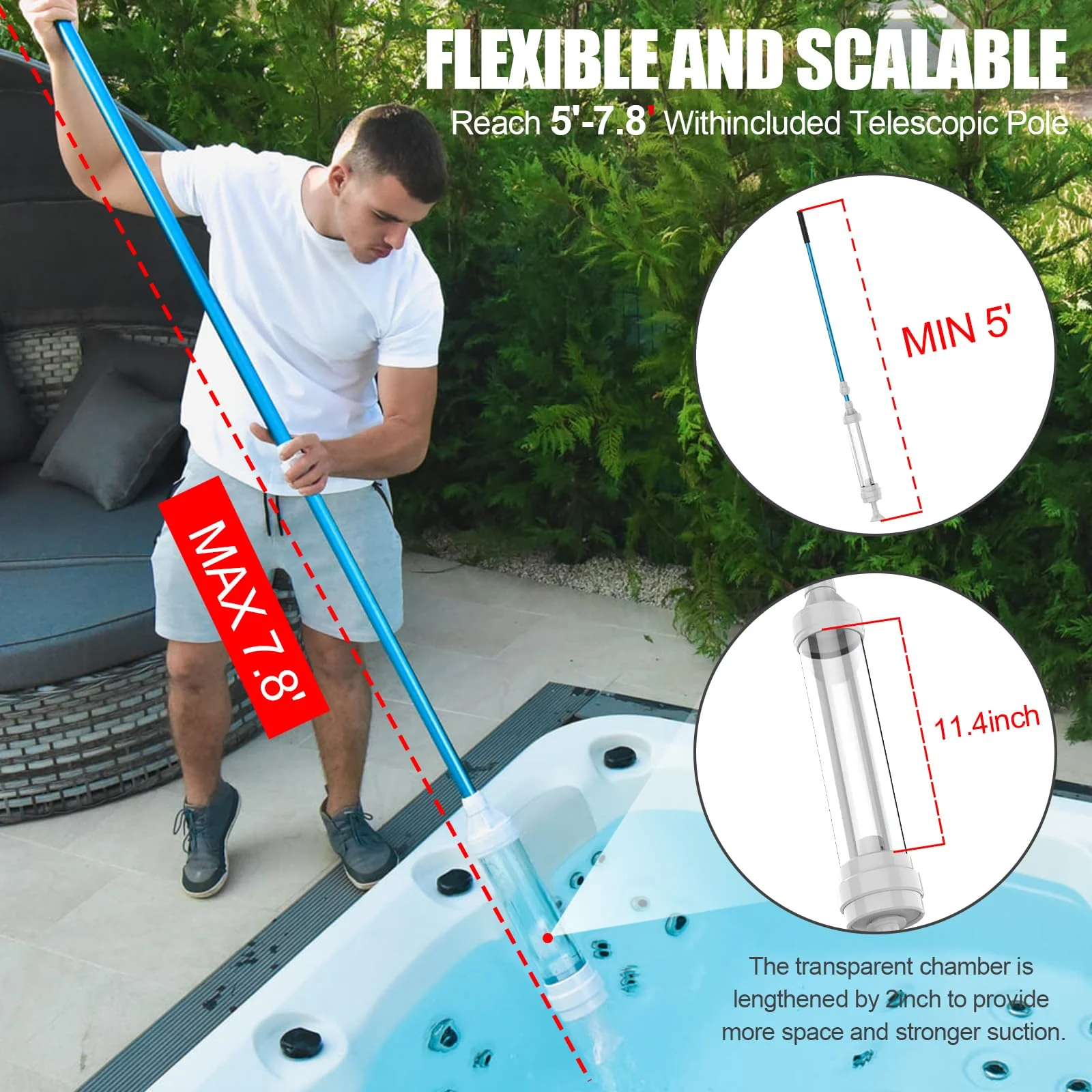 Spa Vacuum Compatible with 6250 Paradise Power, No Pumping, No Batteries or Electricity, Powered by Water Pressure, Cordless Hot Tub Vac Cleaner Picks up Pebbles, Sand&Debris, with Telescopic Handle - Image 5