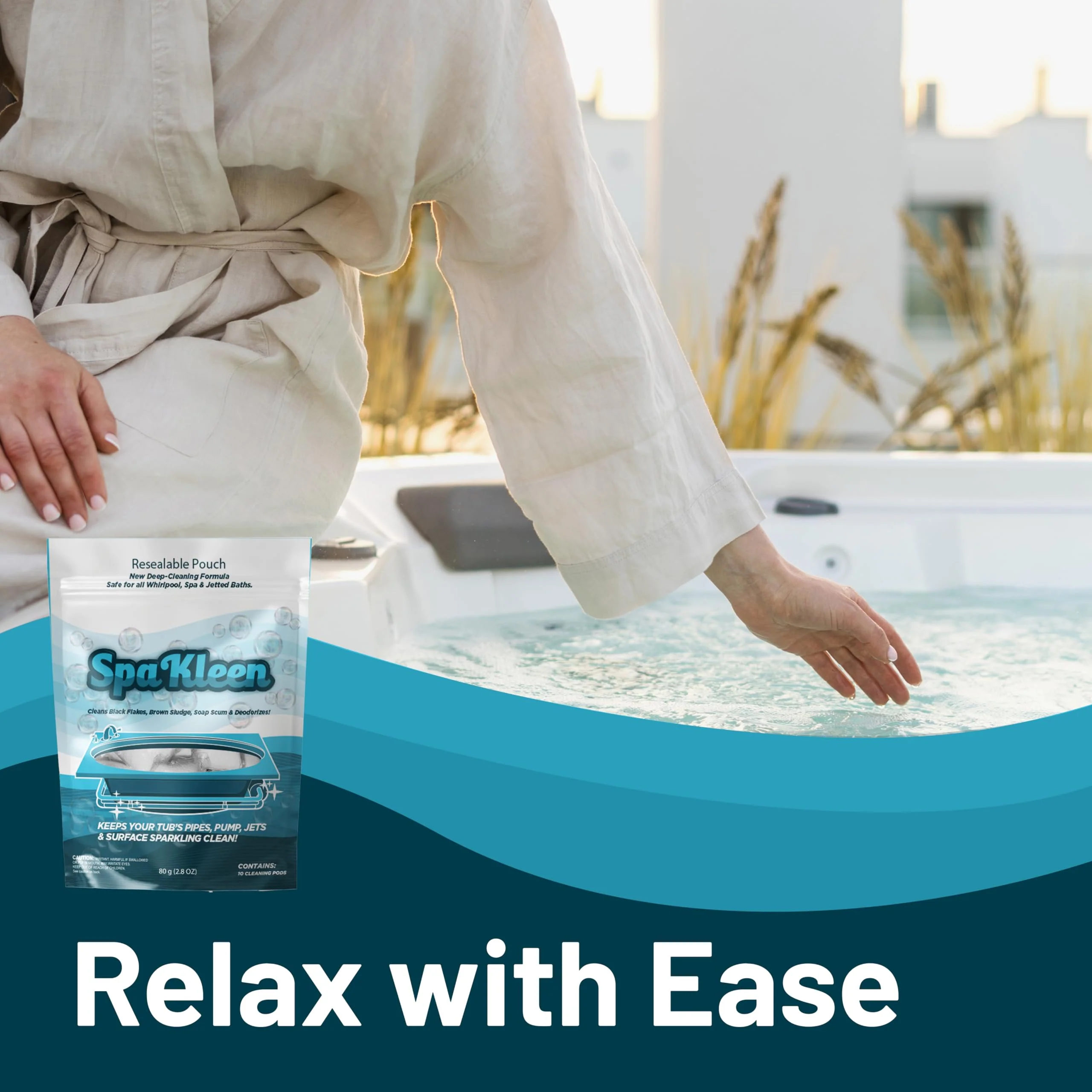 SpaKleen Jetted Tub Cleaner – Unscented, Septic Safe Powder for Whirlpool & Jacuzzi | 10 Cleanings Per Pouch | Fast 15-Minute Action | Removes Sludge, Soap Scum & Black Flakes | Made in USA - Image 2