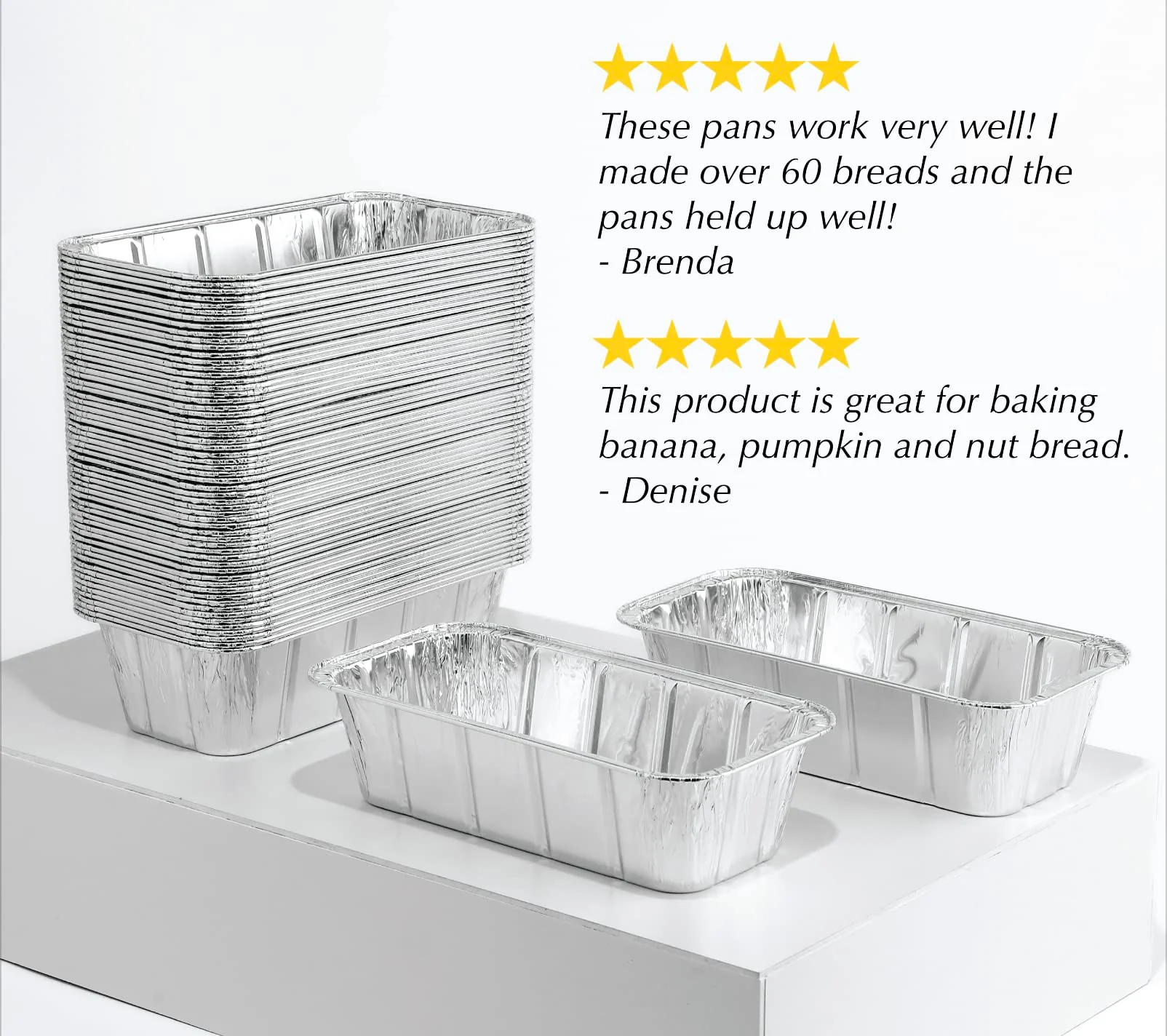 Spare Essentials (65 Pack) 2Lb Foil Bread Pans for Baking, Disposable Bread Pans - Perfect for Baking Banana Bread, Cakes & Meatloaf - 2 Pound Aluminum Pans for Food Serving - 8.5" X 4.5" X 2.5" - Image 3