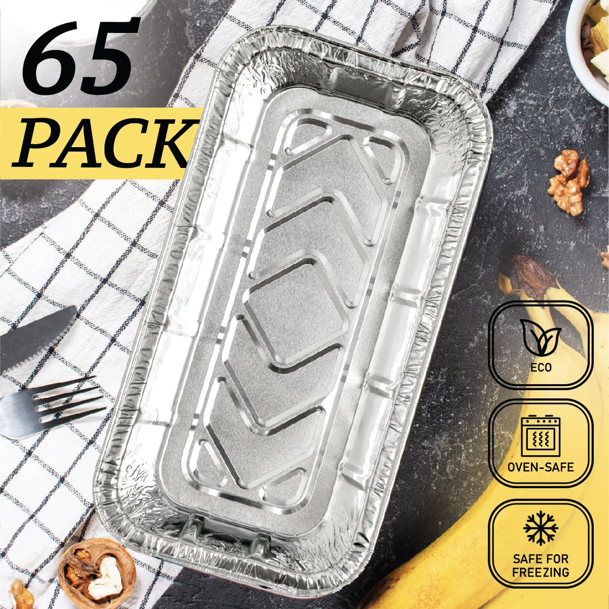Spare Essentials (65 Pack) 2Lb Foil Bread Pans for Baking, Disposable Bread Pans - Perfect for Baking Banana Bread, Cakes & Meatloaf - 2 Pound Aluminum Pans for Food Serving - 8.5" X 4.5" X 2.5" - Image 6