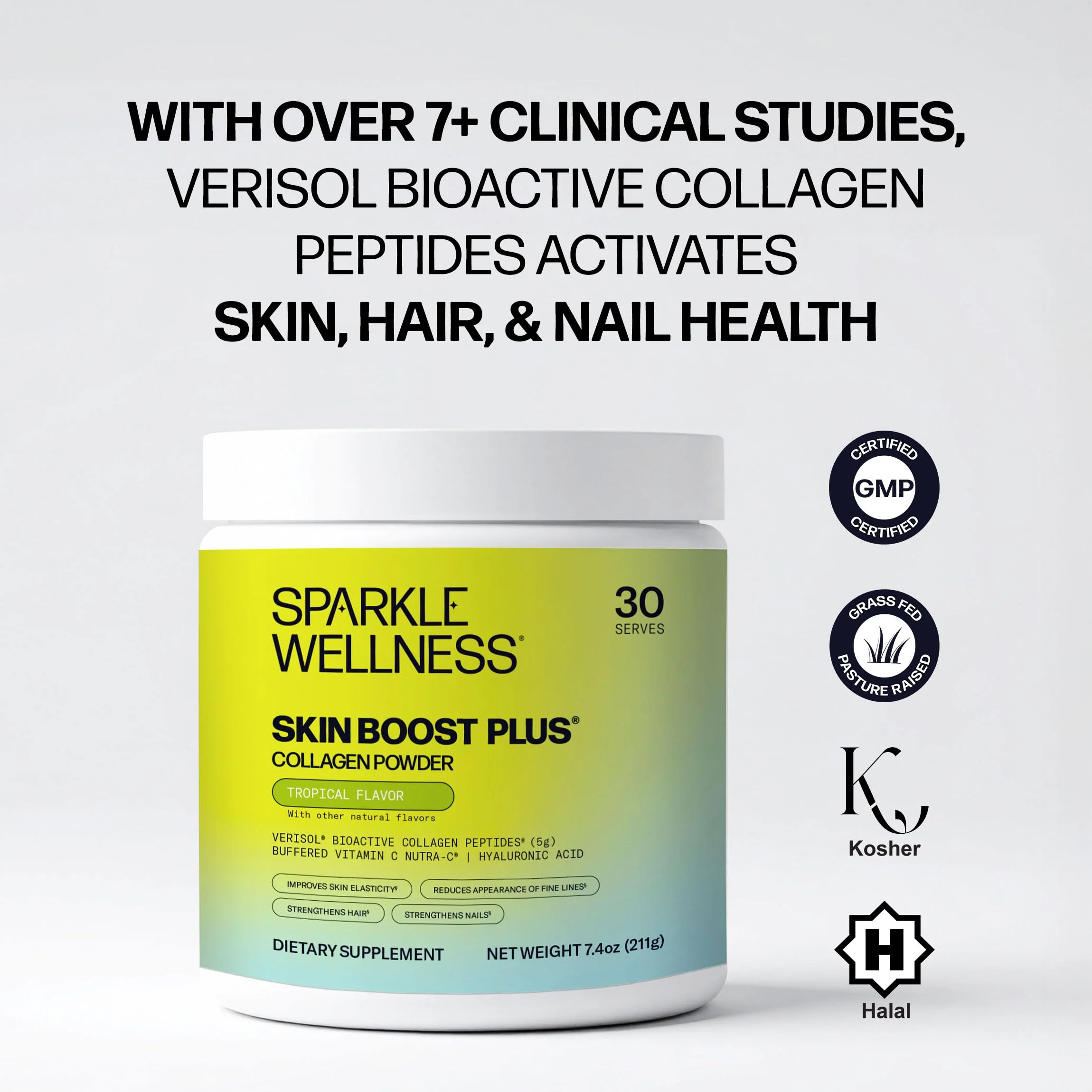 Sparkle Wellness VERISOL Bioactive Hydrolyzed Collagen Peptides | Collagen Powder Supplement with Vitamin C & Hyaluronic Acid for Hair, Skin, and Nail Health | Skin Boost Plus (Tropical) [30-Serves] - Image 4
