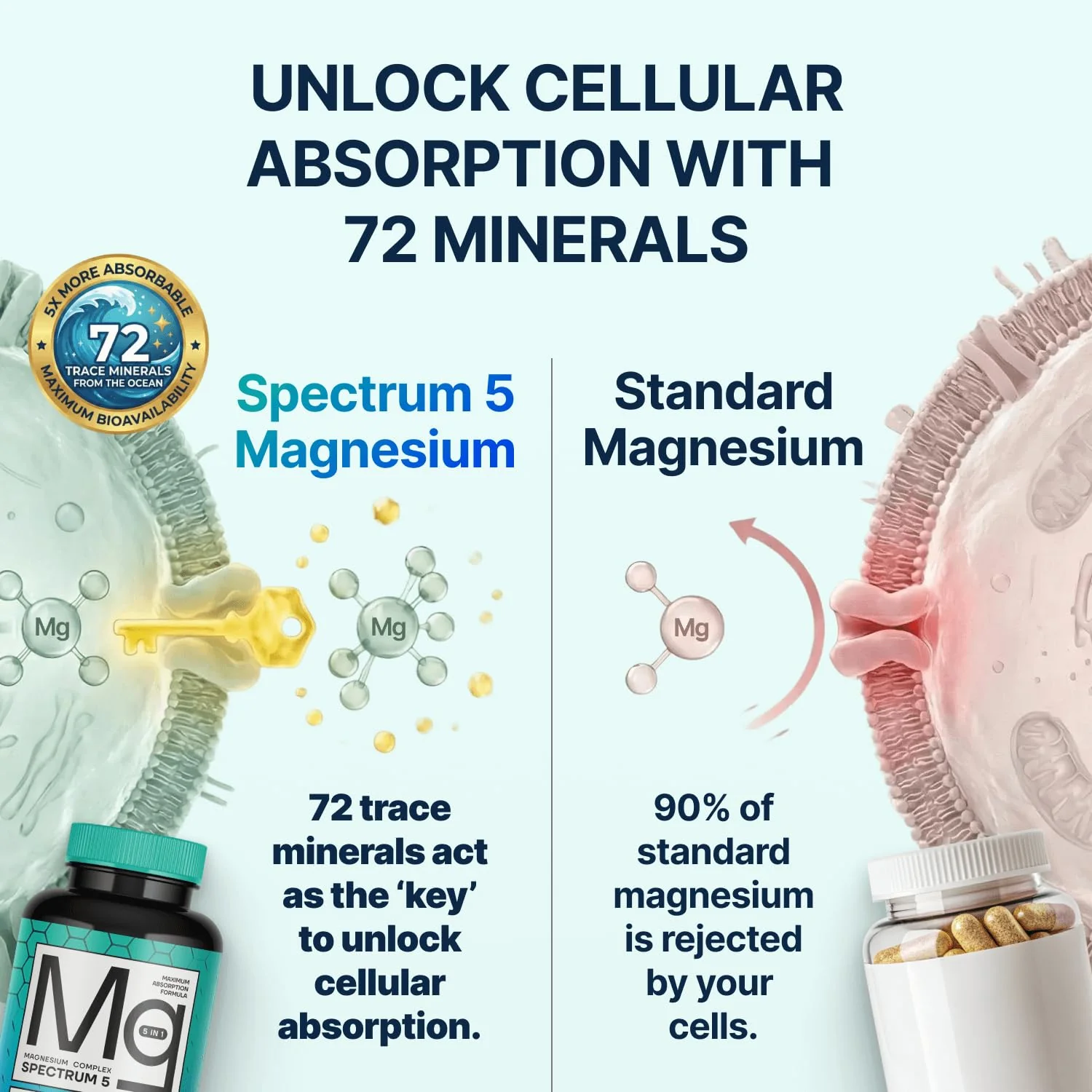 Spectrum 5 Magnesium Complex for Women & Men | Patented Aqua-Ionic® 5X Absorption Technology | 500mg Glycinate, Citrate, Malate + 72 Trace Minerals | Deep Sleep, Leg Cramp Relief & Calm | Non-Laxative - Image 4