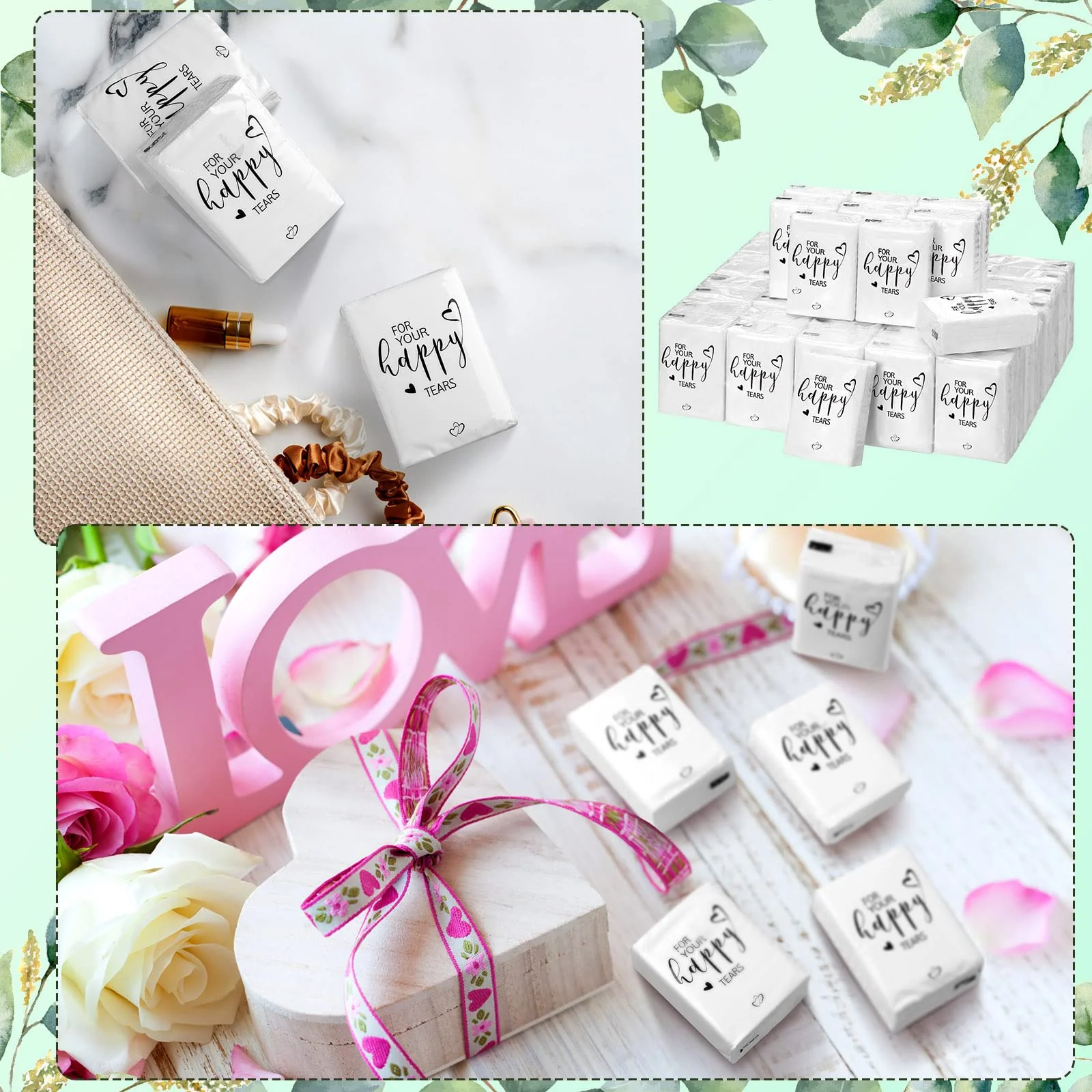 Spiareal 50 Pcs Happy Tears Tissues for Wedding 3 Ply for Your Happy Tears Tissues Packs for Guests Individual Mini Travel Size Pocket Paper for Wedding Party Favor Graduation - Image 2