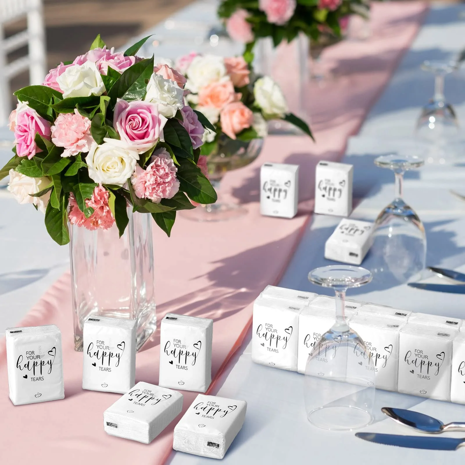 Spiareal 50 Pcs Happy Tears Tissues for Wedding 3 Ply for Your Happy Tears Tissues Packs for Guests Individual Mini Travel Size Pocket Paper for Wedding Party Favor Graduation - Image 3