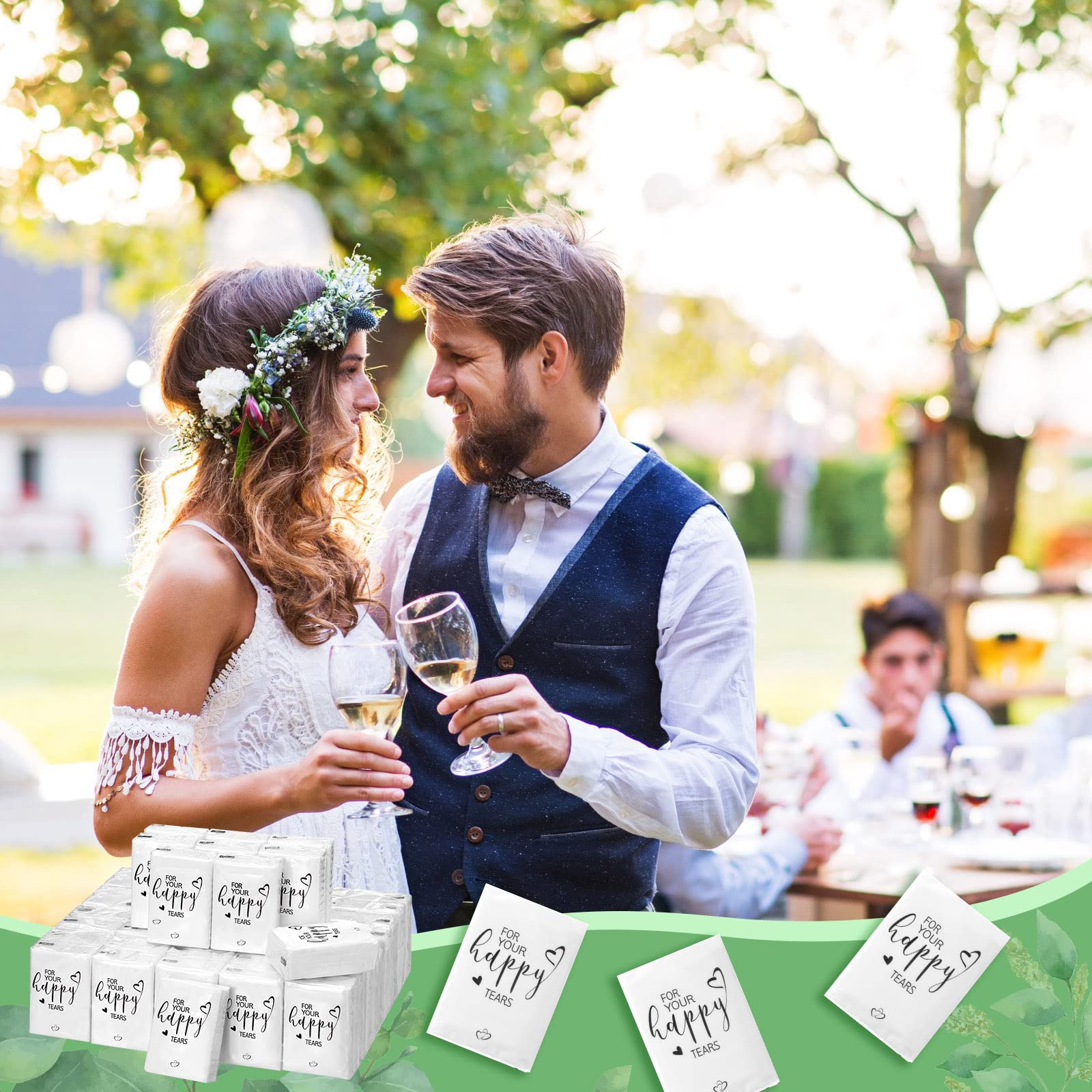 Spiareal 50 Pcs Happy Tears Tissues for Wedding 3 Ply for Your Happy Tears Tissues Packs for Guests Individual Mini Travel Size Pocket Paper for Wedding Party Favor Graduation - Image 4