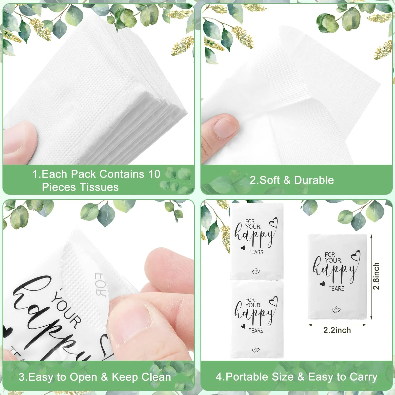 Spiareal 50 Pcs Happy Tears Tissues for Wedding 3 Ply for Your Happy Tears Tissues Packs for Guests Individual Mini Travel Size Pocket Paper for Wedding Party Favor Graduation - Image 6