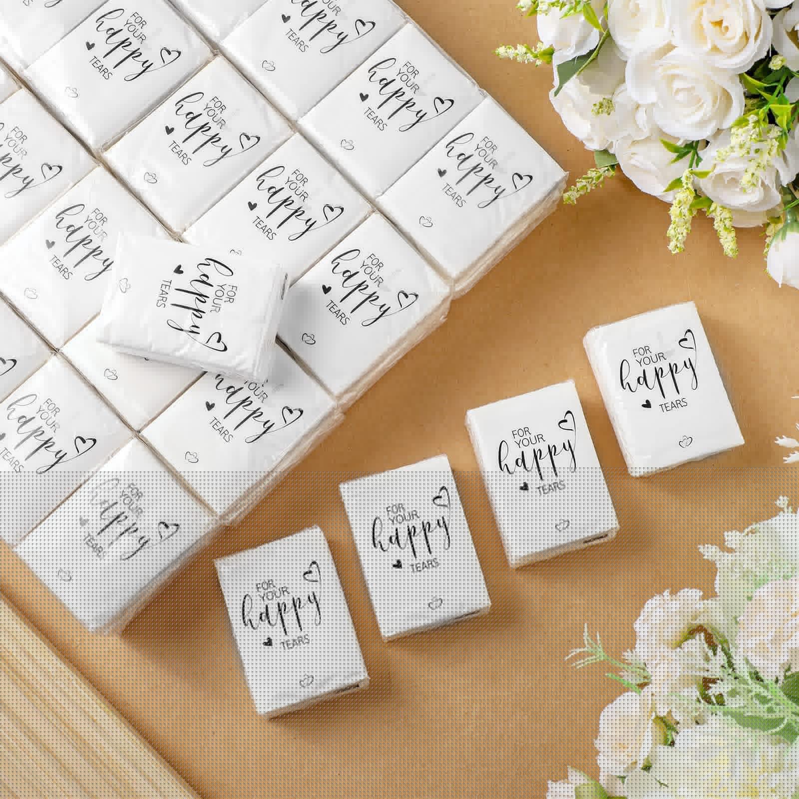 Spiareal 50 Pcs Happy Tears Tissues for Wedding 3 Ply for Your Happy Tears Tissues Packs for Guests Individual Mini Travel Size Pocket Paper for Wedding Party Favor Graduation - Image 7