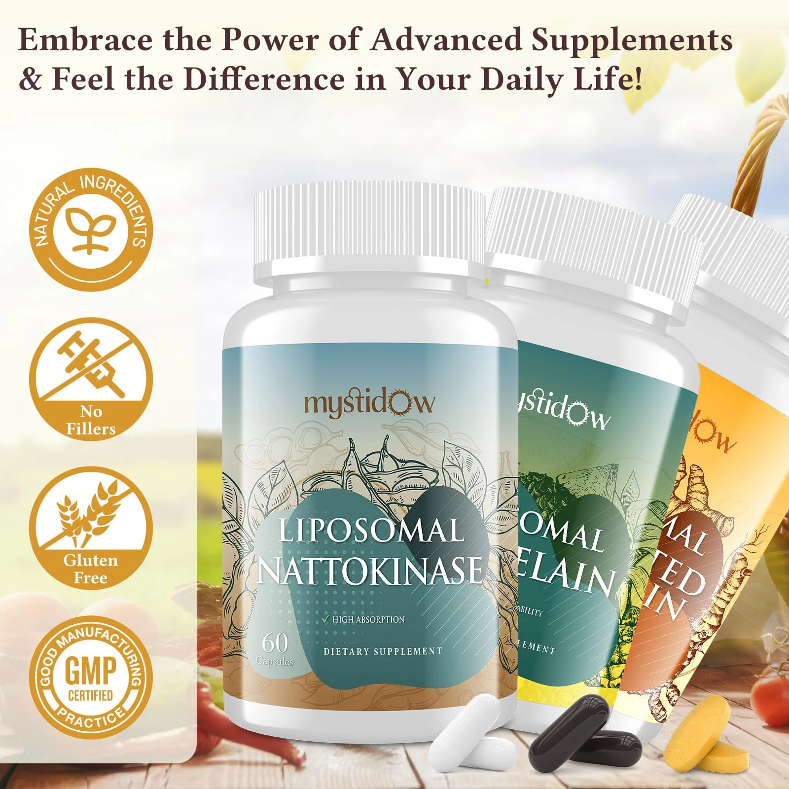 Spike Support Trio | Liposomal Nattokinase 8000 FU 500mg, Bromelain 1150 mg & Fermented Curcumin 1800 mg | High Potency, Enhanced Absorption Formula | for Immune, Heart & Circulatory| 60 Servings - Image 7