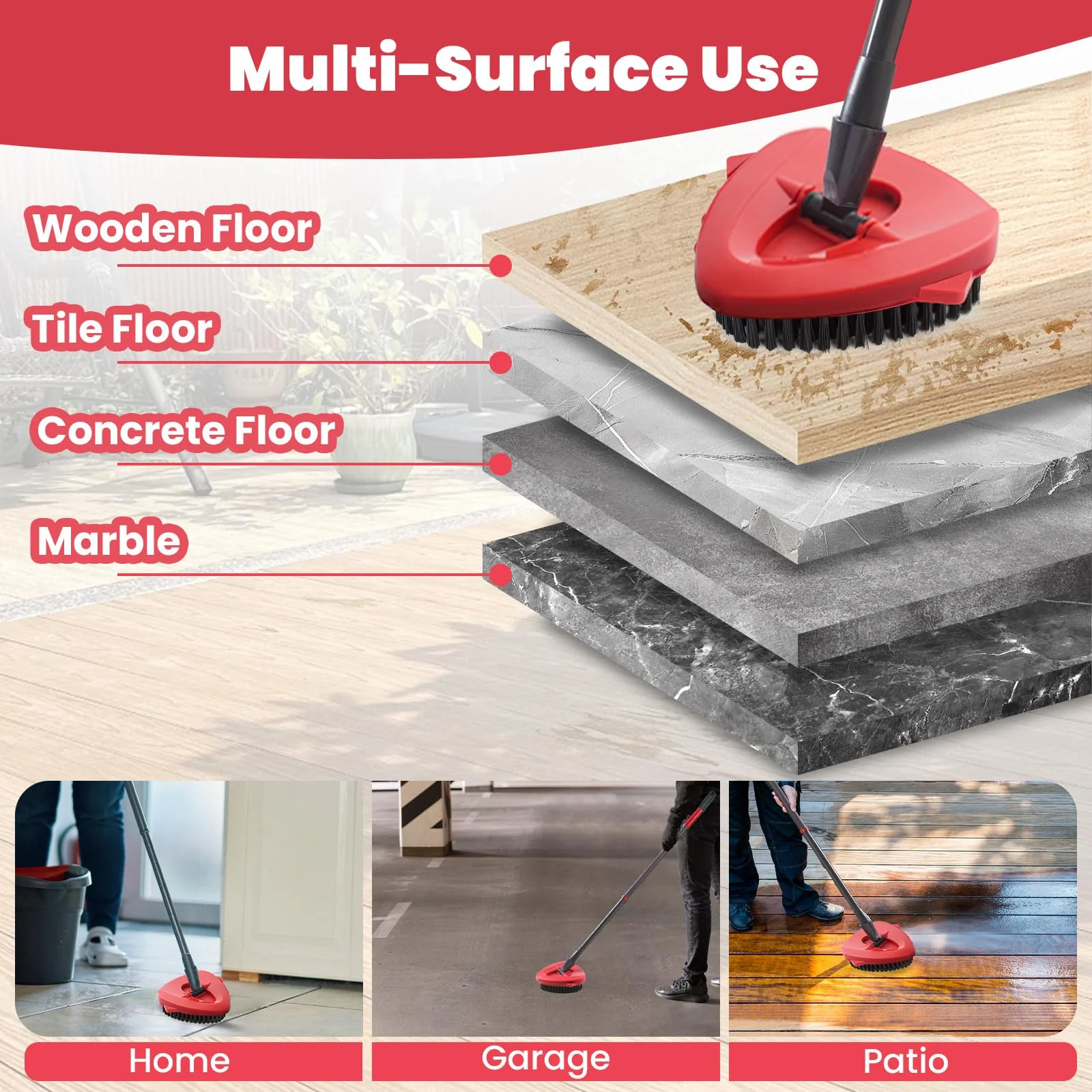 Spin Mop Replacement Mop Compatible with O Cedar 1 Tank System, 2 Microfiber Mop Heads Replacements, 58" Mop Replace Handle, 1 Scrub Brush Attachment and 1 Mop Base for Ocedar EasyWring Spin Mop - Image 4