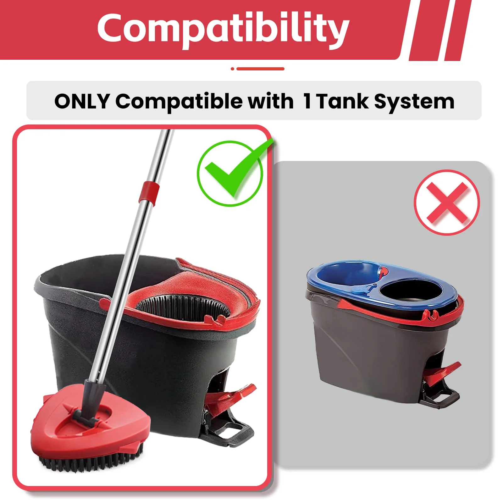 Spin Mop Replacement Mop Compatible with O Cedar 1 Tank System, 2 Microfiber Mop Heads Replacements, 58" Mop Replace Handle, 1 Scrub Brush Attachment and 1 Mop Base for Ocedar EasyWring Spin Mop - Image 9