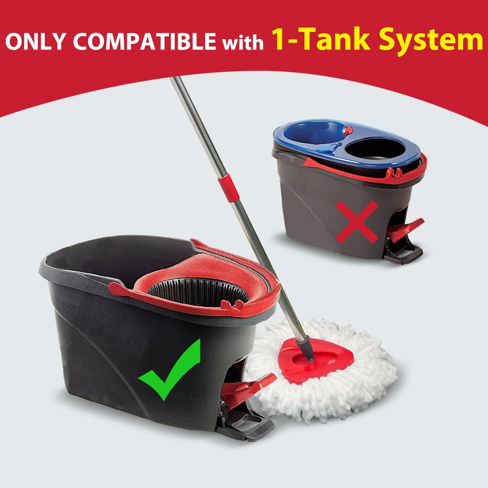 Spin Mop Replacement Set for O-Ceda EasyWring 1-Tank System, Includes 2 Mop Head Replacement, 1 Mop Handle (30-58in Adjustable 4-Section Pole), 1 Scrubber Head, 1 Spin Base - Image 8