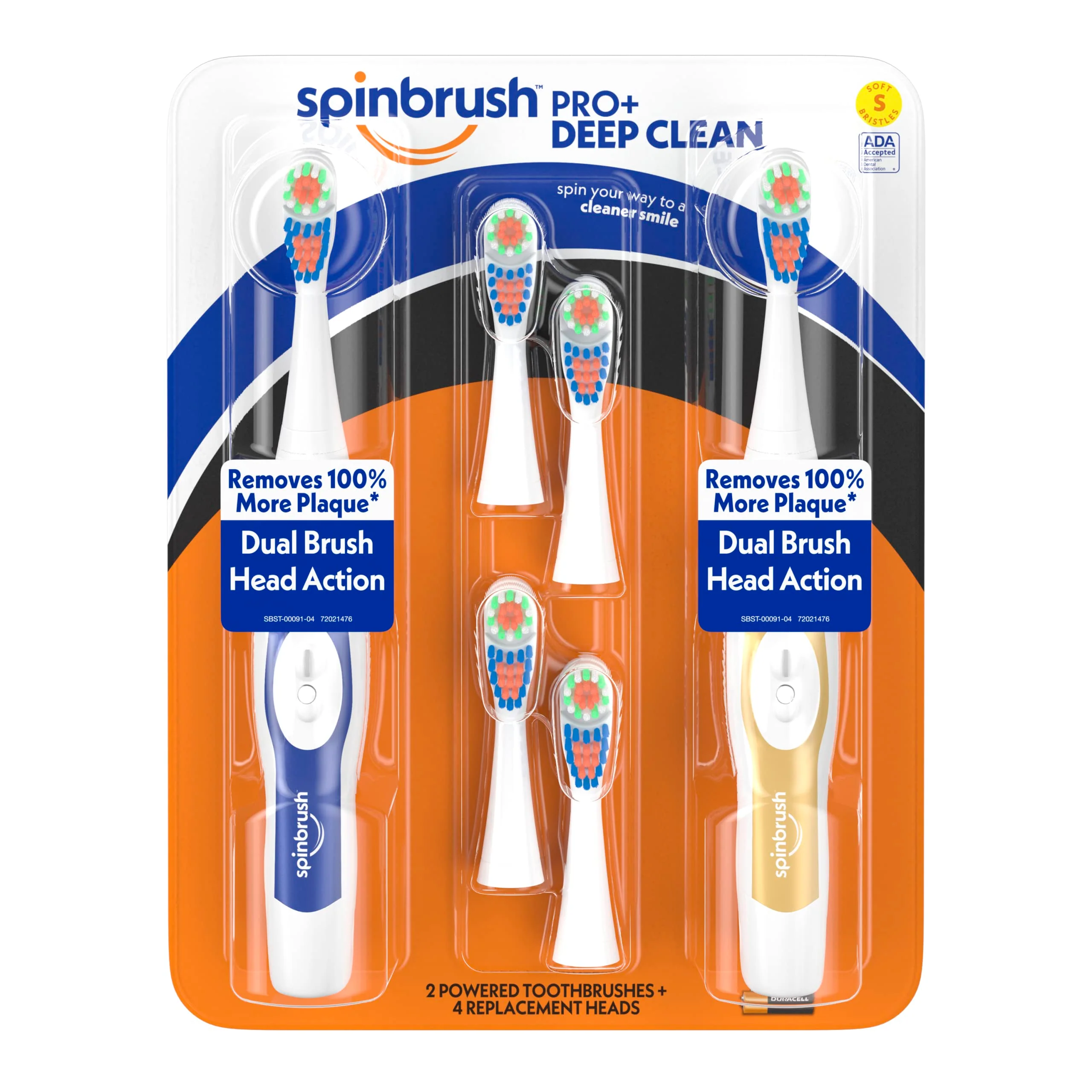 Spinbrush Pro+ Deep Clean Value Pack, Battery Toothbrush for Adults, 2 Brushes & 4 Replacement Heads - Image 2