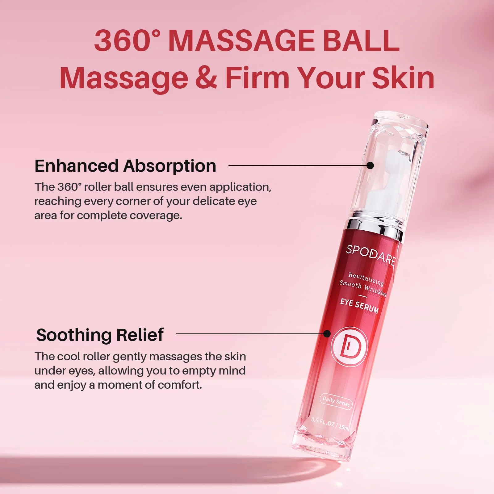 SPODARE Caffeine & Retinol Eye Serum for Dark Circles, Puffiness and Wrinkles, Under Eye Cream with Hyaluronic Acid, Niacinamide & Peptides, Roller Serum with 360°Massage Ball - 0.5 fl. oz - Image 4