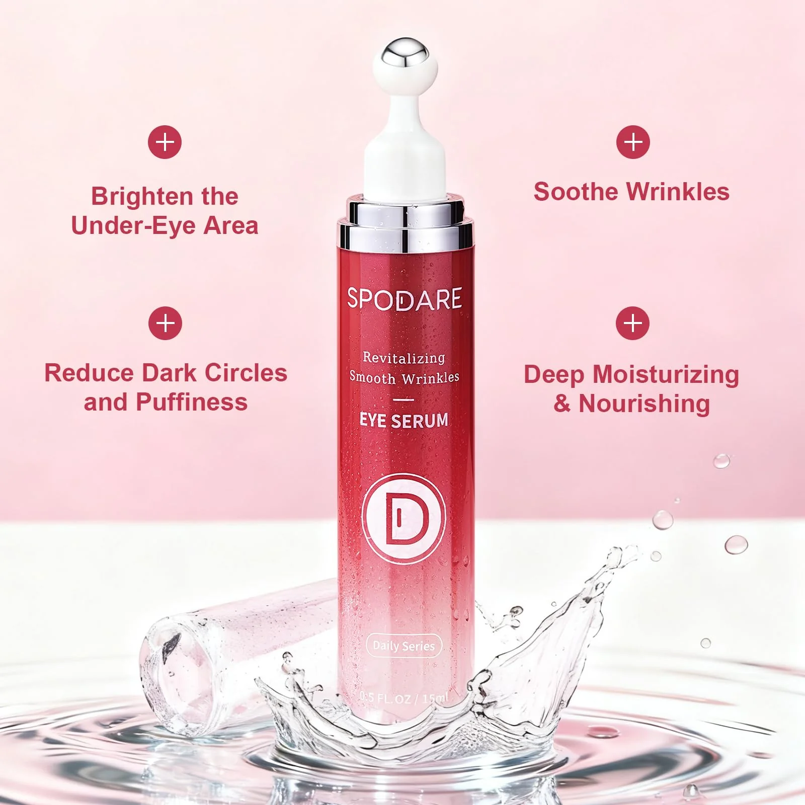 SPODARE Caffeine & Retinol Eye Serum for Dark Circles, Puffiness and Wrinkles, Under Eye Cream with Hyaluronic Acid, Niacinamide & Peptides, Roller Serum with 360°Massage Ball - 0.5 fl. oz - Image 8