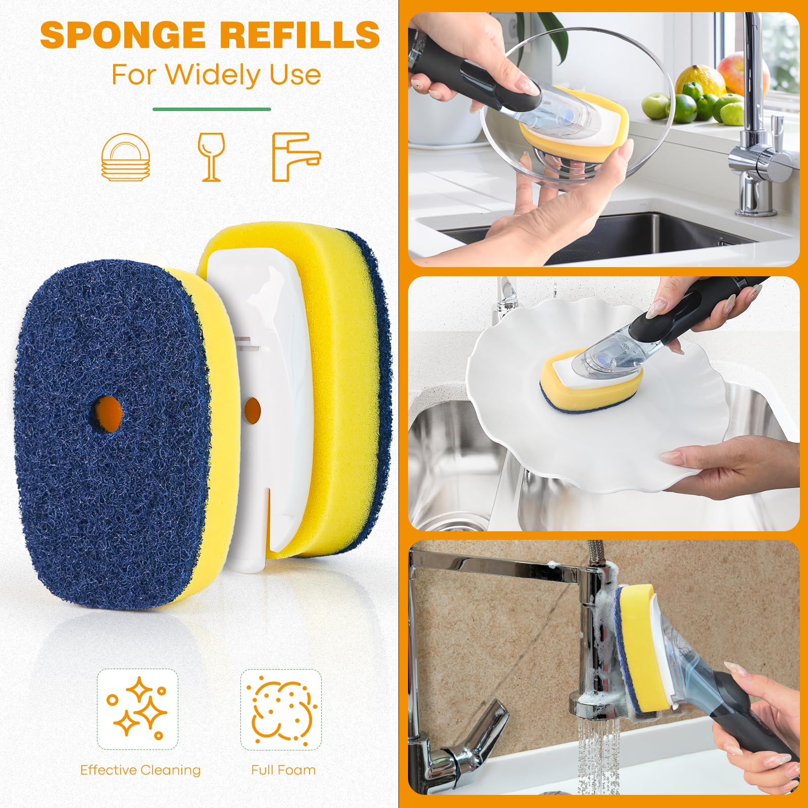 Sponge Brush Refills for OXO Soap Dispensing Dish Brush - 8 Pack Dish Cleaning Soap Dispensing Head Replacement for Scrubber - Image 4