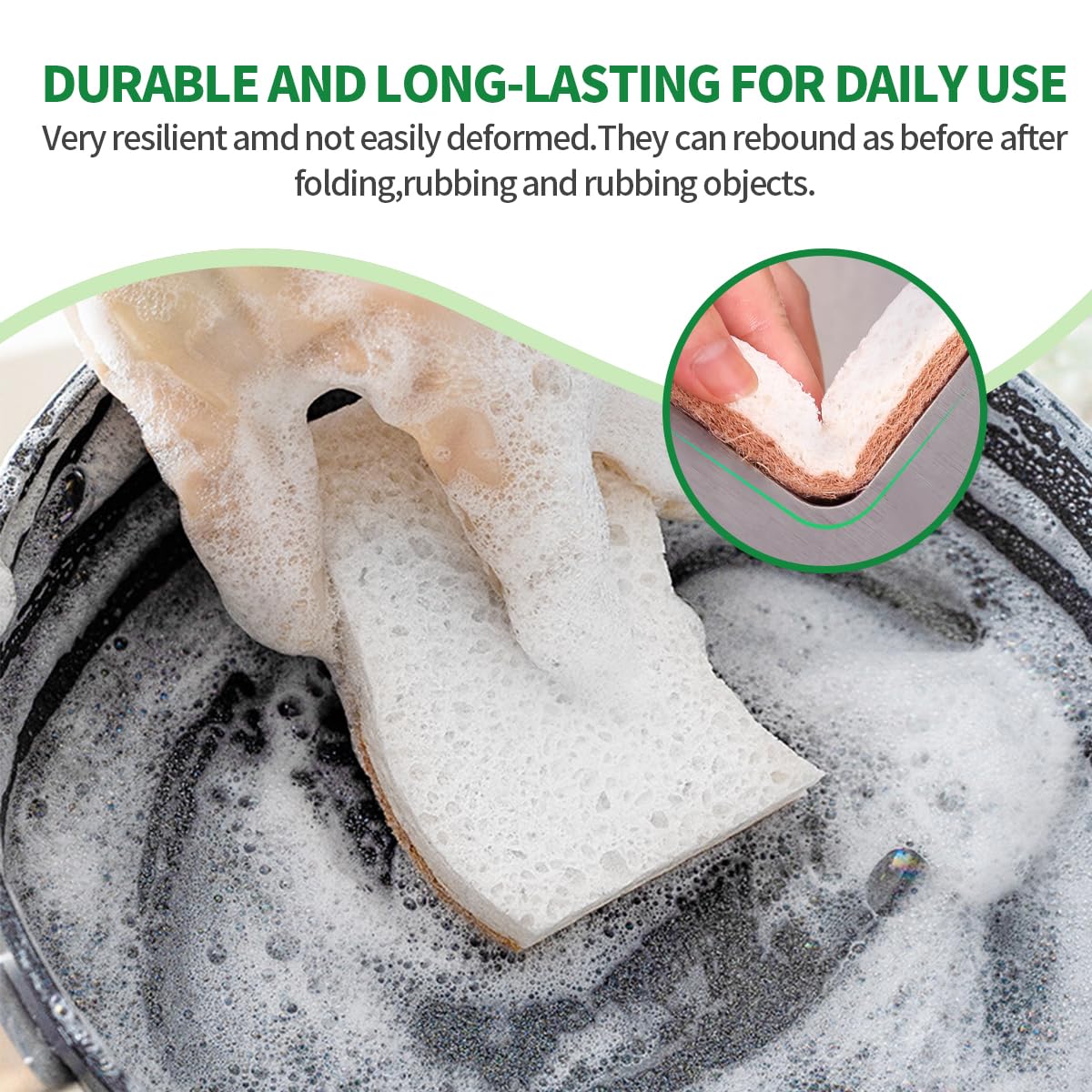 Sponges Kitchen Natural Dish Sponge Plant-Based Biodegradable Compostable Cellulose with Coconut Scrubber Sponge Non Scratch Eco Friendly Kitchen sponges for Kitchen Dishes - Image 2