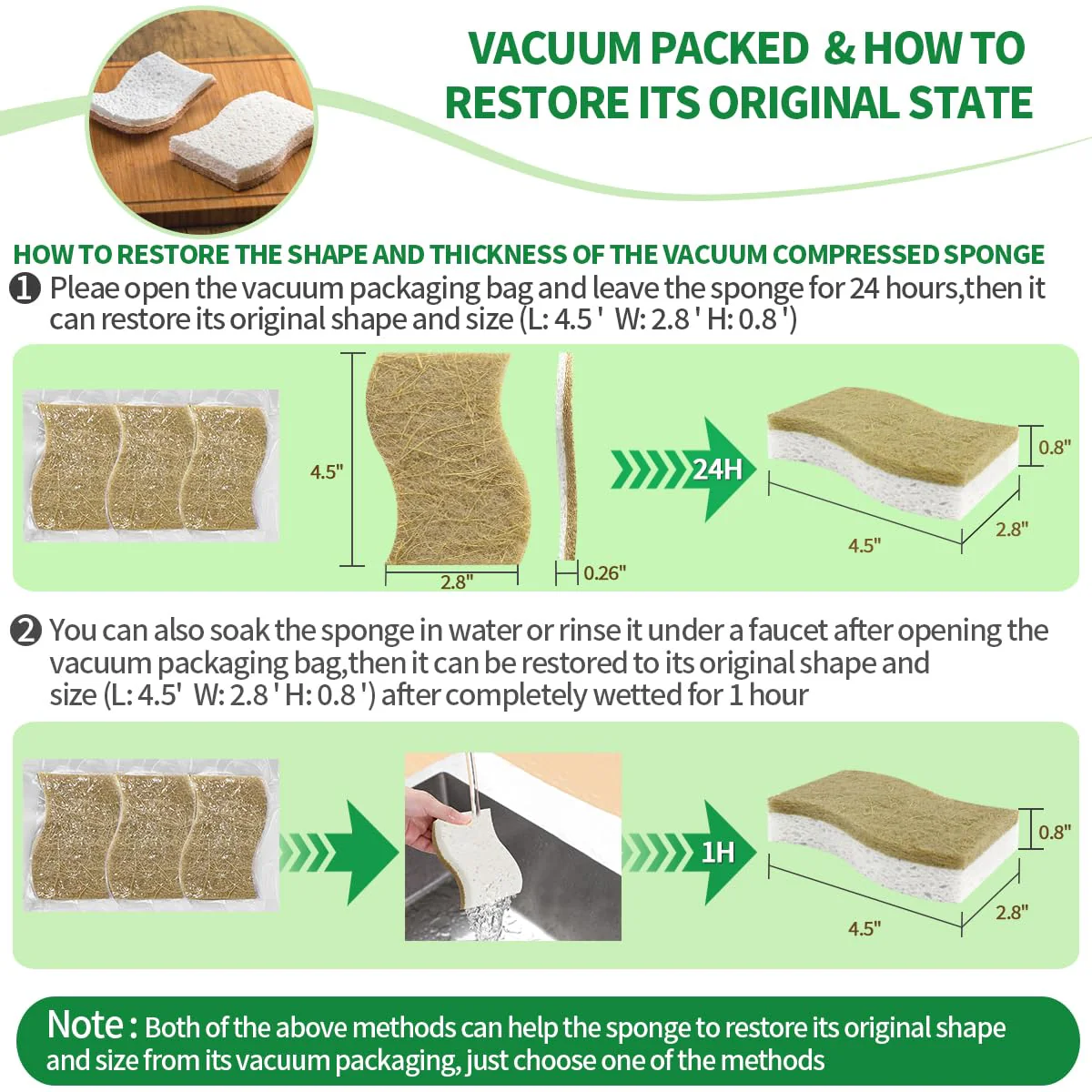 Sponges Kitchen Natural Dish Sponge Plant-Based Biodegradable Compostable Cellulose with Coconut Scrubber Sponge Non Scratch Eco Friendly Kitchen sponges for Kitchen Dishes - Image 3