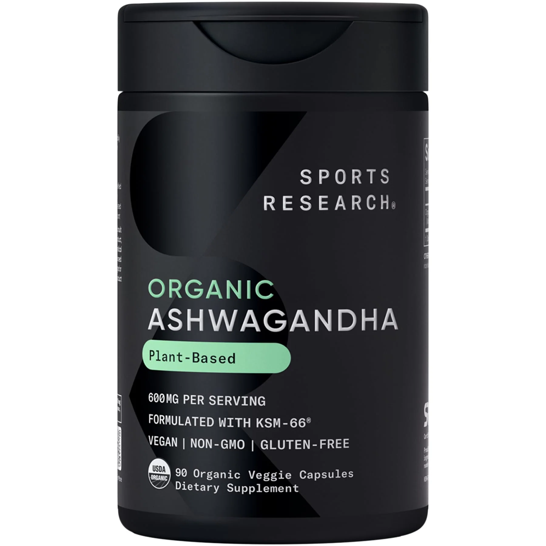 Sports Research® Ashwagandha w/Organic KSM-66® – 600 mg – Adaptogen for Relaxation, Calm & Sleep Support – USDA Organic · Non-GMO · Vegan Certified – 90 Veggie Capsules