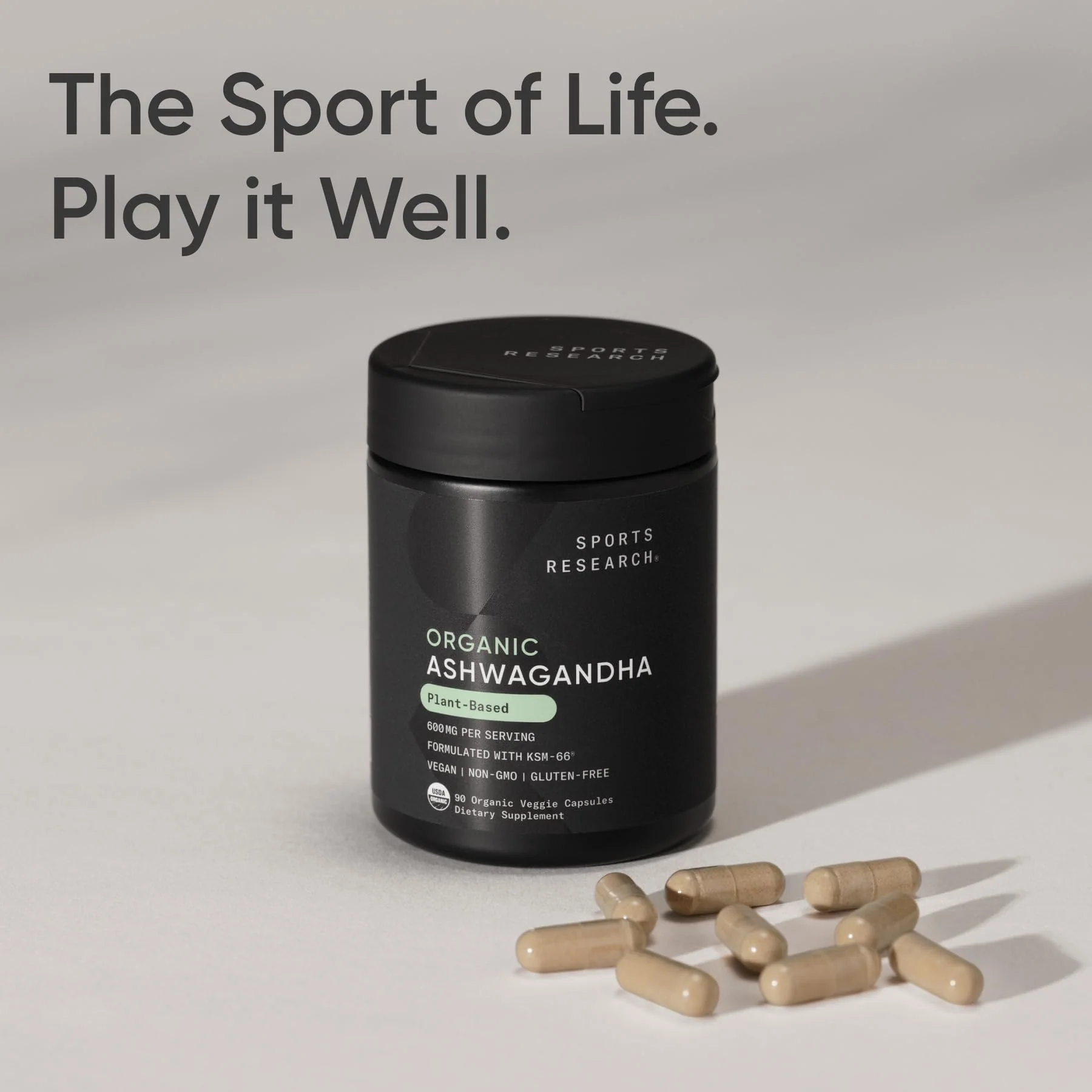 Sports Research® Ashwagandha w/Organic KSM-66® – 600 mg – Adaptogen for Relaxation, Calm & Sleep Support – USDA Organic · Non-GMO · Vegan Certified – 90 Veggie Capsules - Image 2