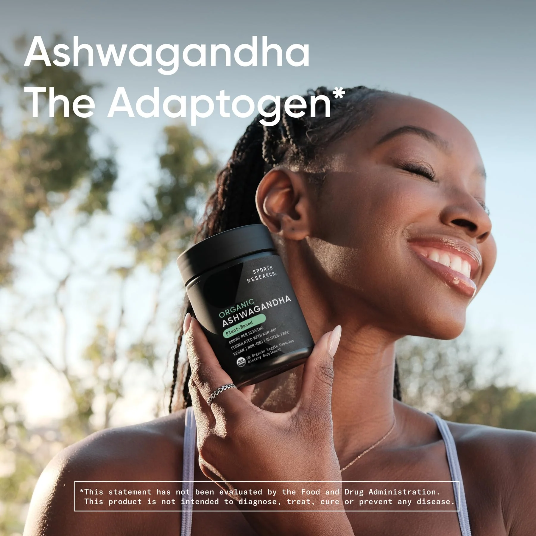 Sports Research® Ashwagandha w/Organic KSM-66® – 600 mg – Adaptogen for Relaxation, Calm & Sleep Support – USDA Organic · Non-GMO · Vegan Certified – 90 Veggie Capsules - Image 3
