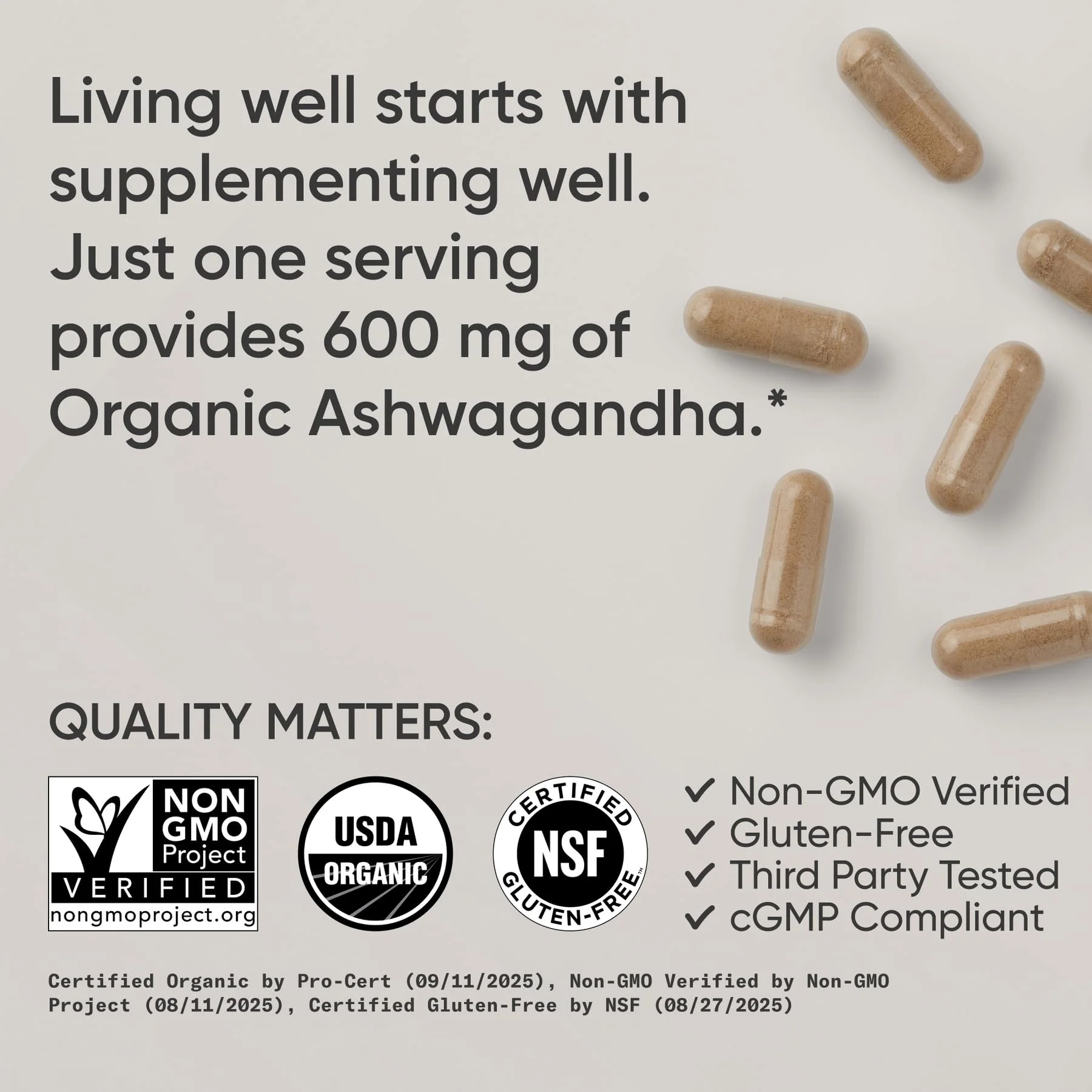 Sports Research® Ashwagandha w/Organic KSM-66® – 600 mg – Adaptogen for Relaxation, Calm & Sleep Support – USDA Organic · Non-GMO · Vegan Certified – 90 Veggie Capsules - Image 5