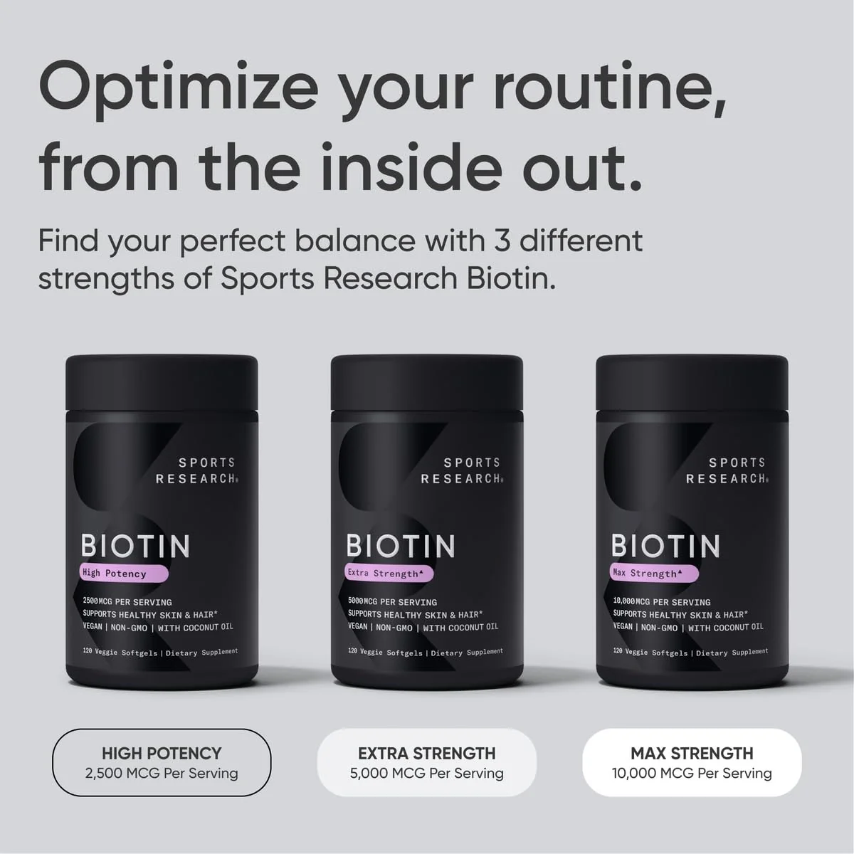 Sports Research® Biotin 2,500mcg with Organic Coconut Oil - Biotin (Vitamin B7) for Healthy Skin and Hair Support* - for Women and Men - Vegan, Non-GMO, Gluten & Soy-Free - 120 Veggie Softgels - Image 7