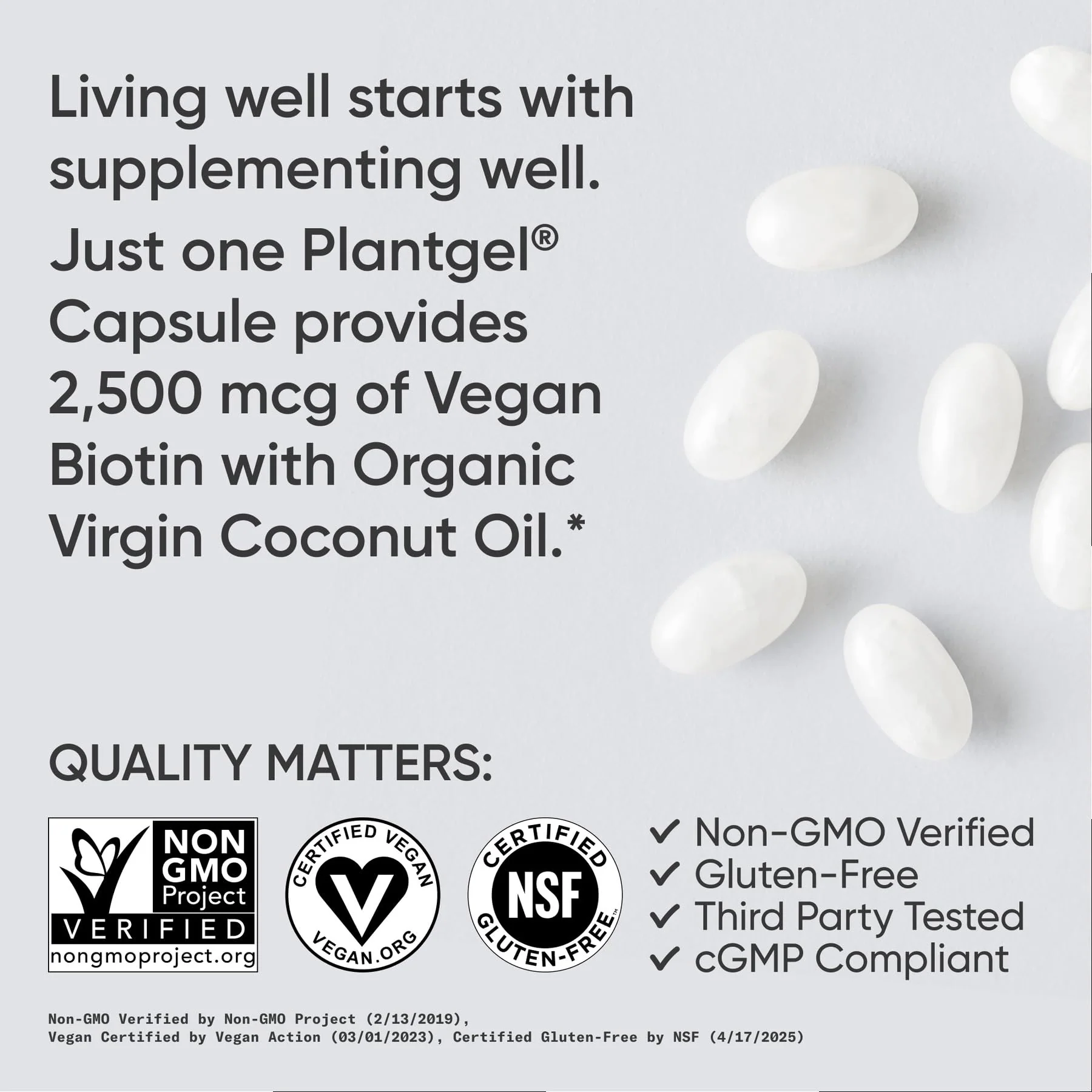 Sports Research® Biotin 2,500mcg with Organic Coconut Oil - Biotin (Vitamin B7) for Healthy Skin and Hair Support* - for Women and Men - Vegan, Non-GMO, Gluten & Soy-Free - 120 Veggie Softgels - Image 4