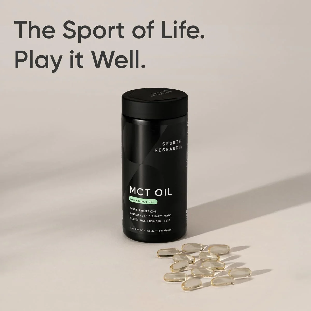 Sports Research® Coconut MCT Oil 3000mg - Keto Brain & Body Fuel - C8 + C10 MCT Oil from Coconut · Keto · Non-GMO - Gluten Free - 240 Softgels - Image 3