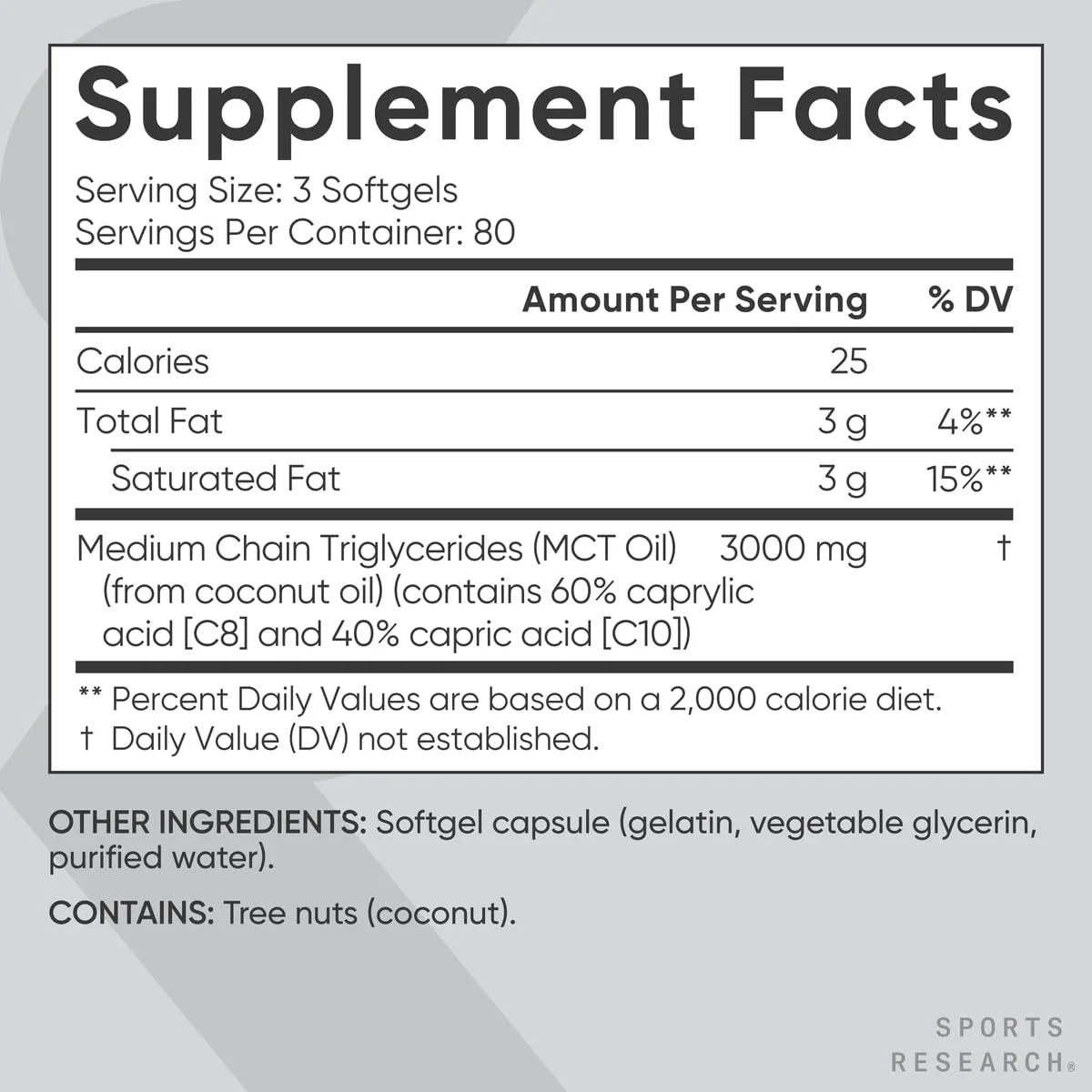 Sports Research® Coconut MCT Oil 3000mg - Keto Brain & Body Fuel - C8 + C10 MCT Oil from Coconut · Keto · Non-GMO - Gluten Free - 240 Softgels - Image 5