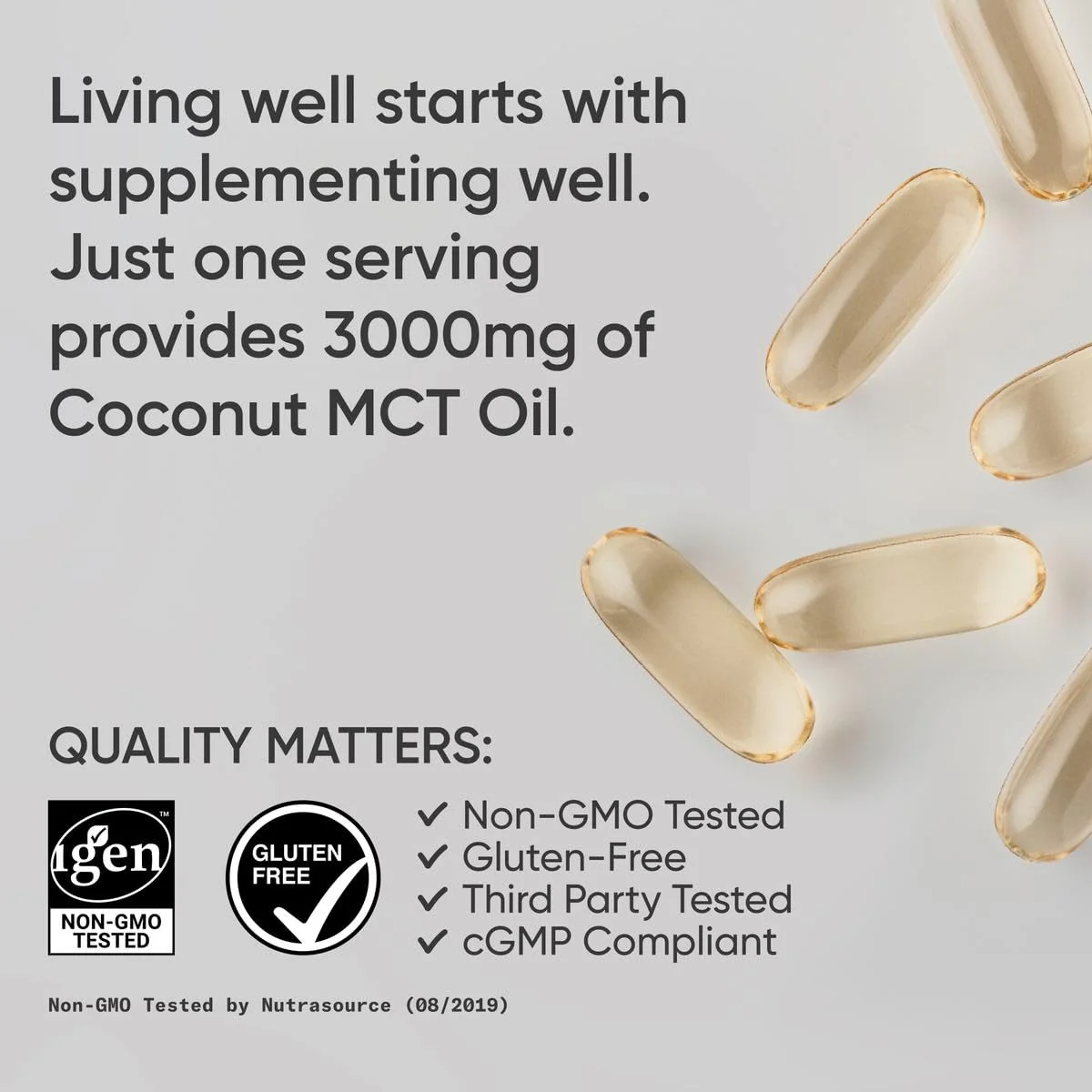 Sports Research® Coconut MCT Oil 3000mg - Keto Brain & Body Fuel - C8 + C10 MCT Oil from Coconut · Keto · Non-GMO - Gluten Free - 240 Softgels - Image 6