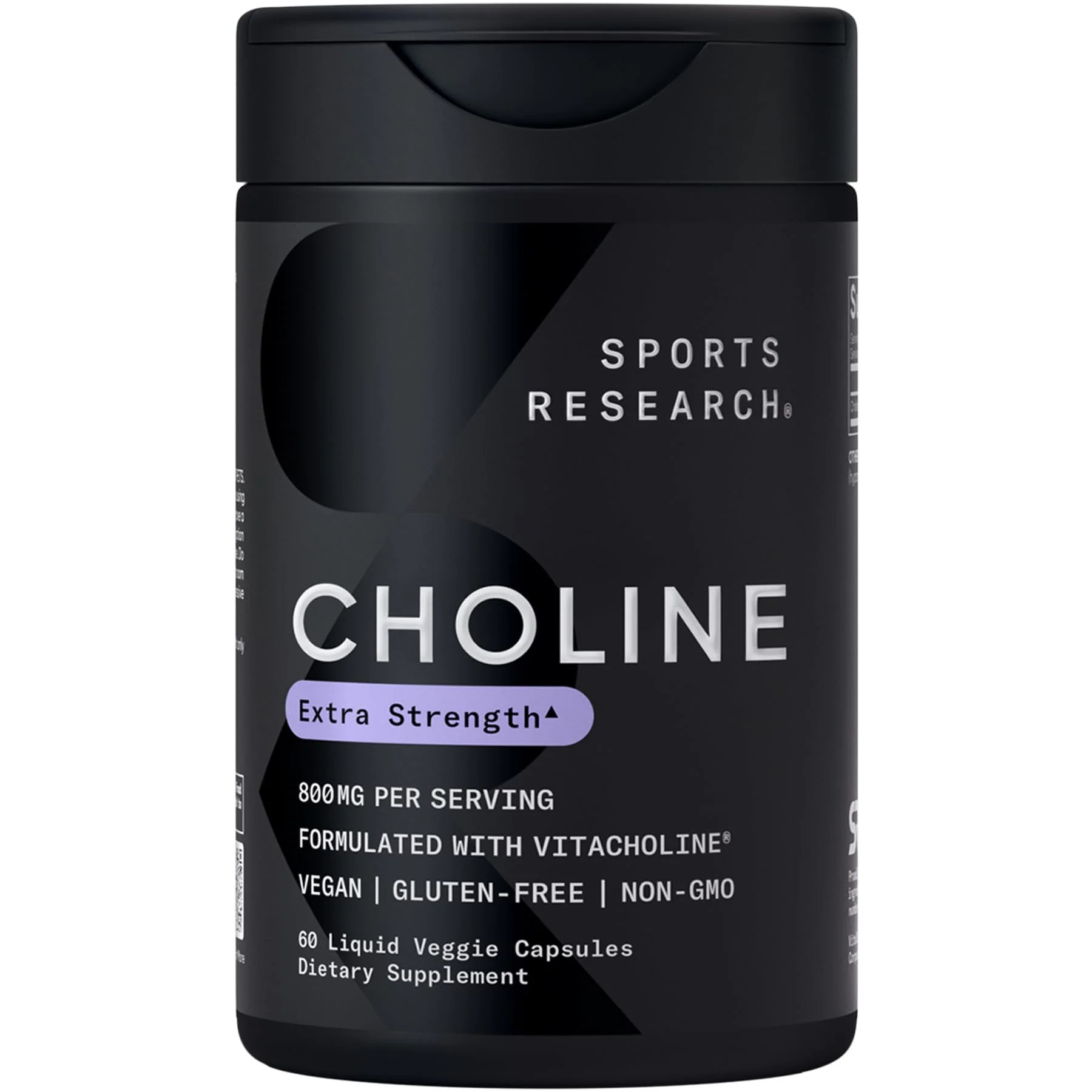 Sports Research® Extra Strength Choline 800 mg - Essential Nutrient Featuring VitaCholine® for Focus Support - Vegan Certified · Non-GMO · Gluten Free - 60 Liquid Capsules